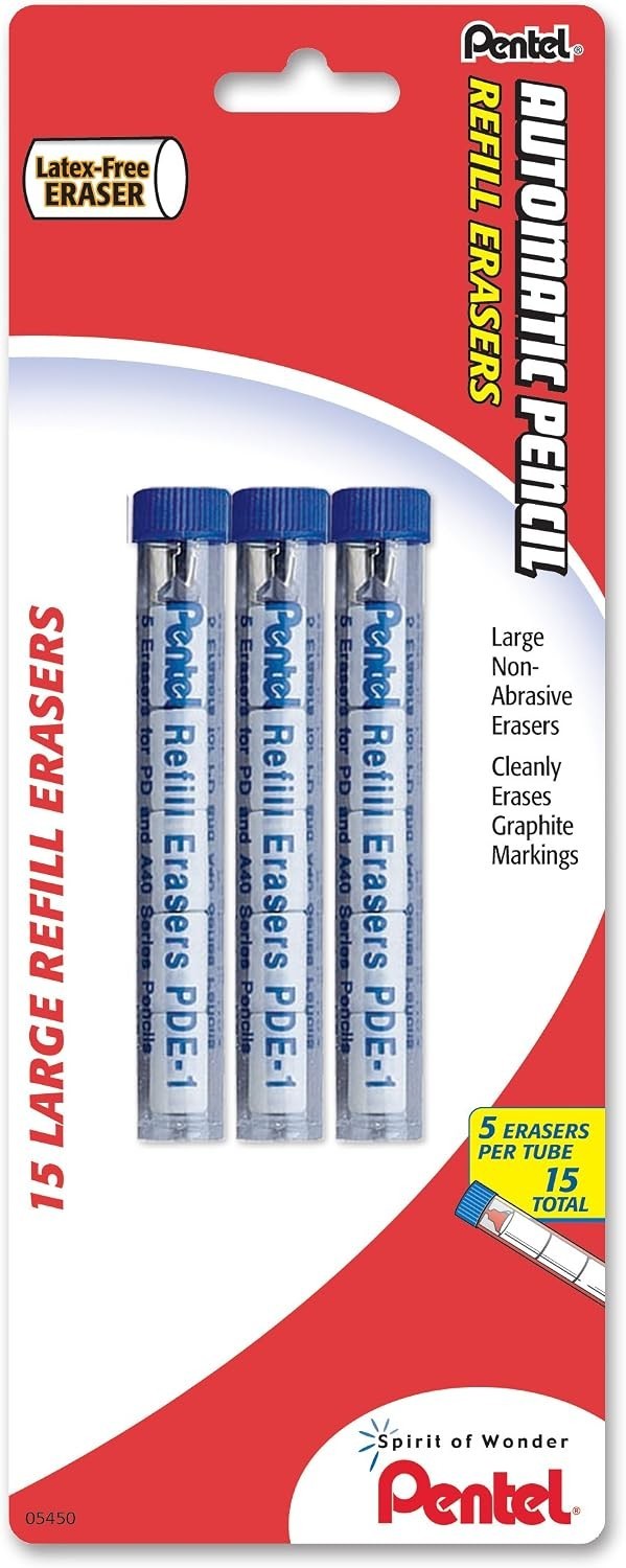 15 Count Non-Abrasive Refill Erasers for Mechanical Pencils – Durable TPE Design