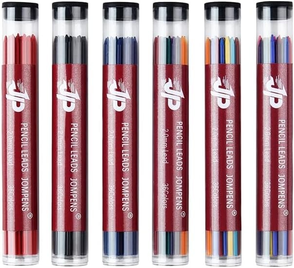 36-Pack 90 mm 2.0mm Mechanical Pencil Lead Refills in Assorted Colours/Black/Blu