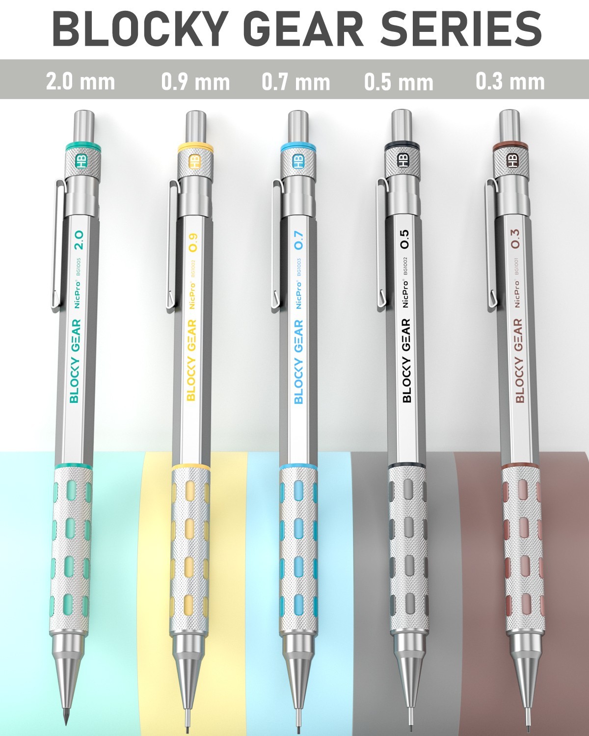 Nicpro 36PCS Blocky Gear Pencil Set: 0.3-2mm + 21 Colored Leads, Case for Artist