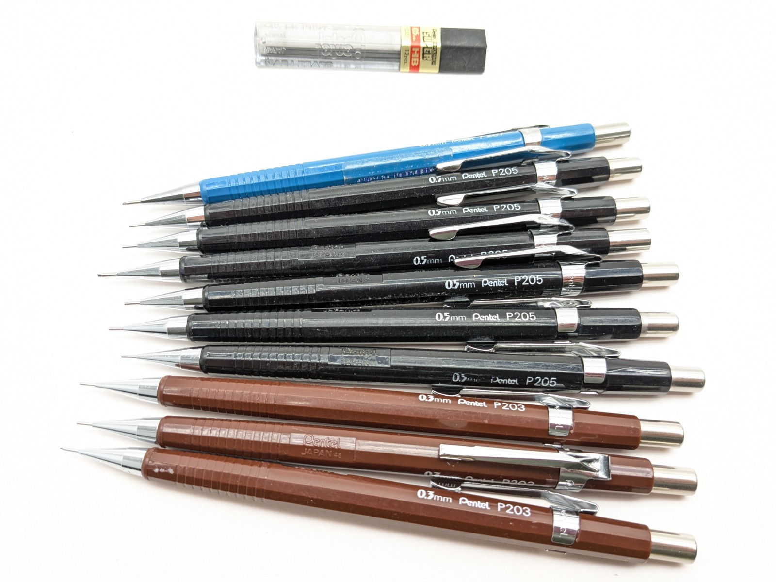 Pentel mechanical pencil p203 Brown 0.3mm Black Pencil p205 05mm lot of 10