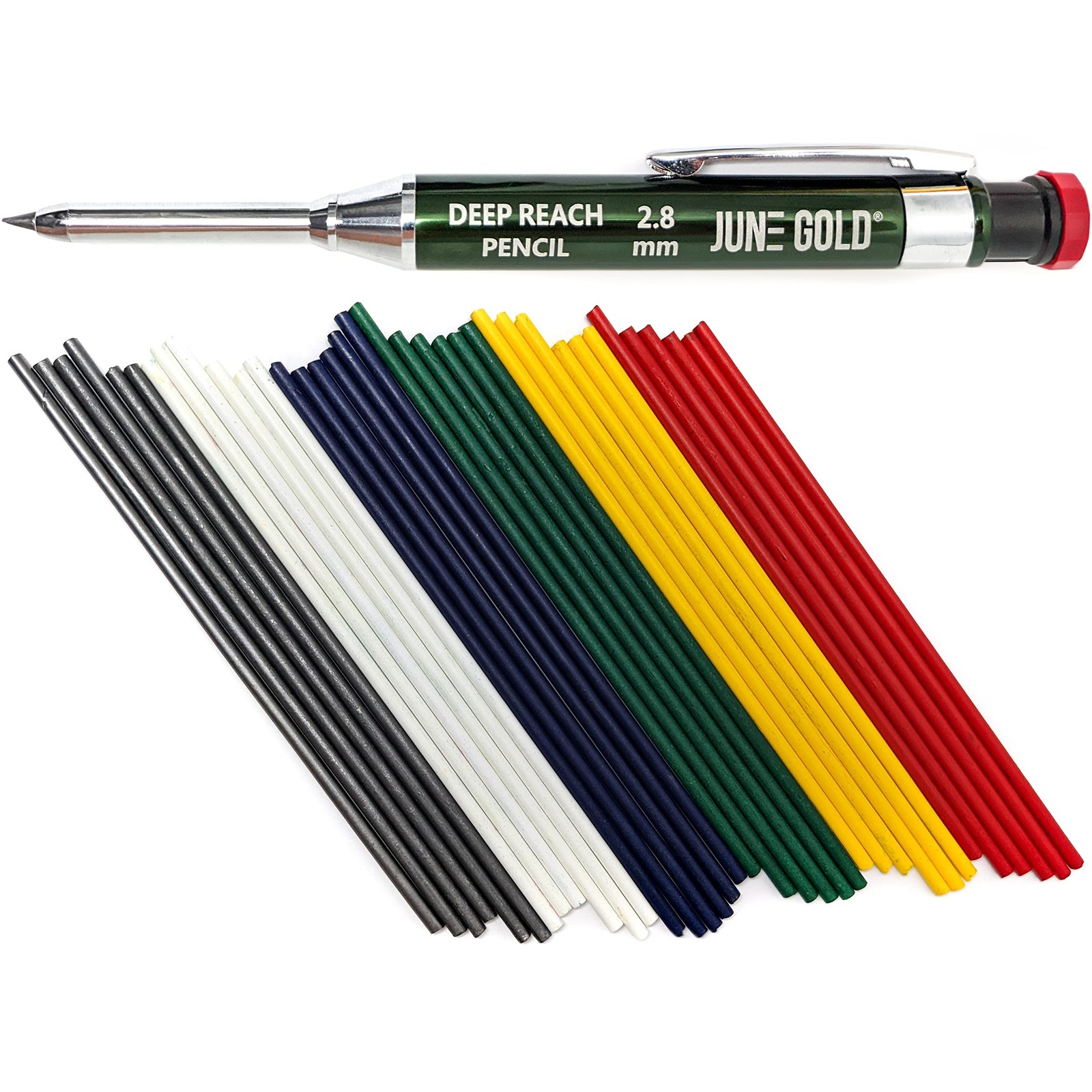 June Gold 2.8 mm Deep Reach Metal Carpenter Pencil, 1 Count (Pack of 37), Red