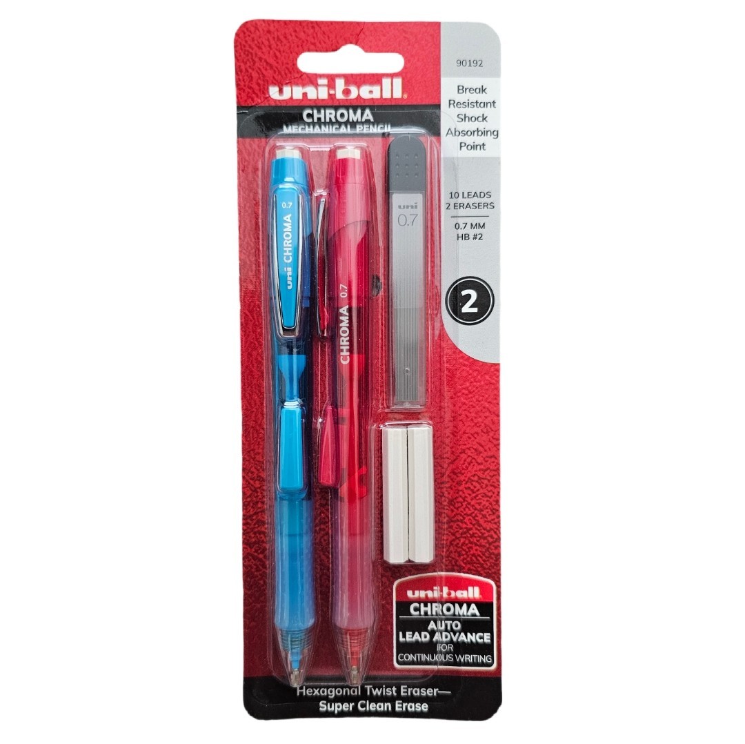 2 Uni-Ball Chroma Mechanical Pencils 0.7mm Auto Lead Advance Shock Absorbing