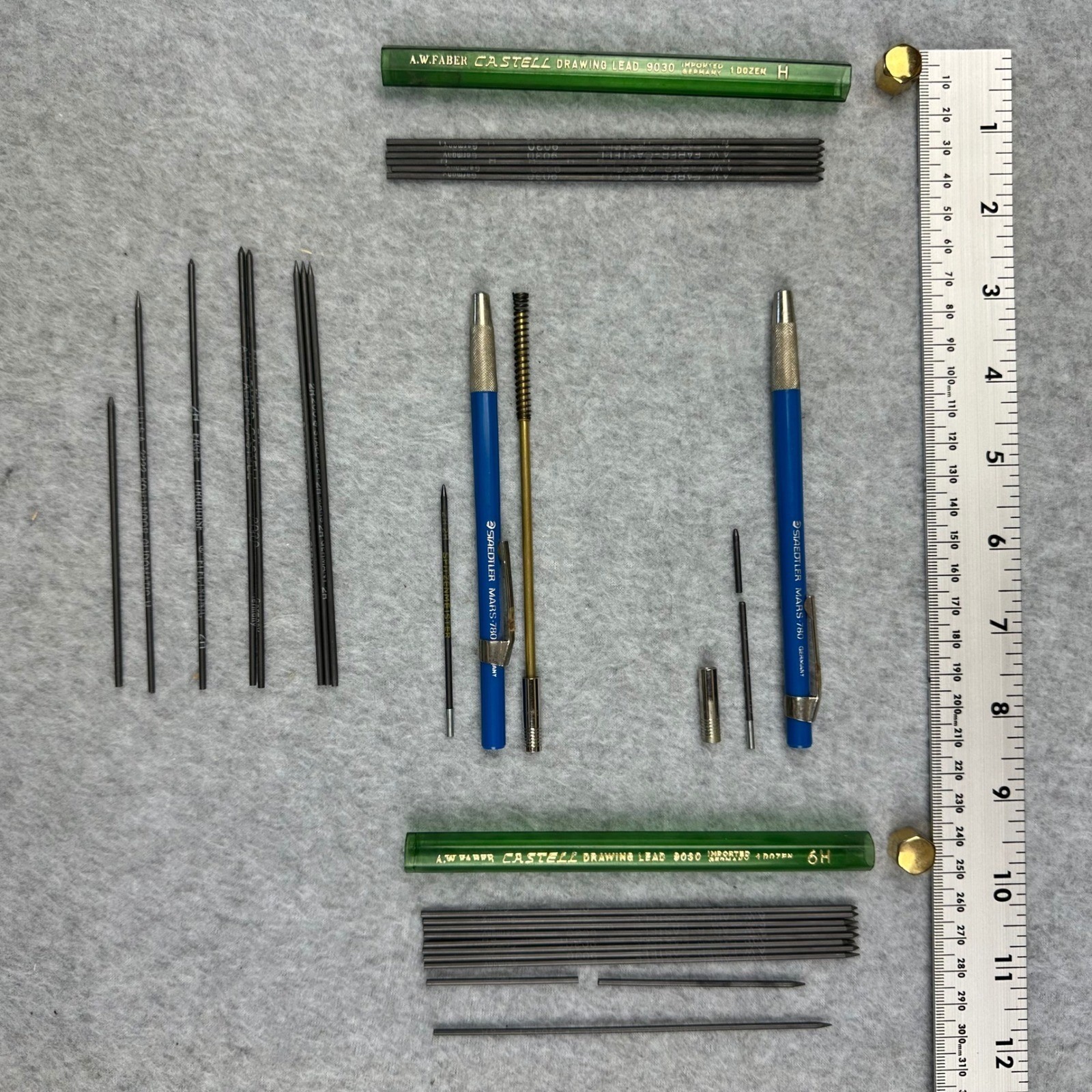 Vtg Staedtler Mars-780 2mm Lead Holder Set with Faber Castell 9030 Leads H 6H 2H