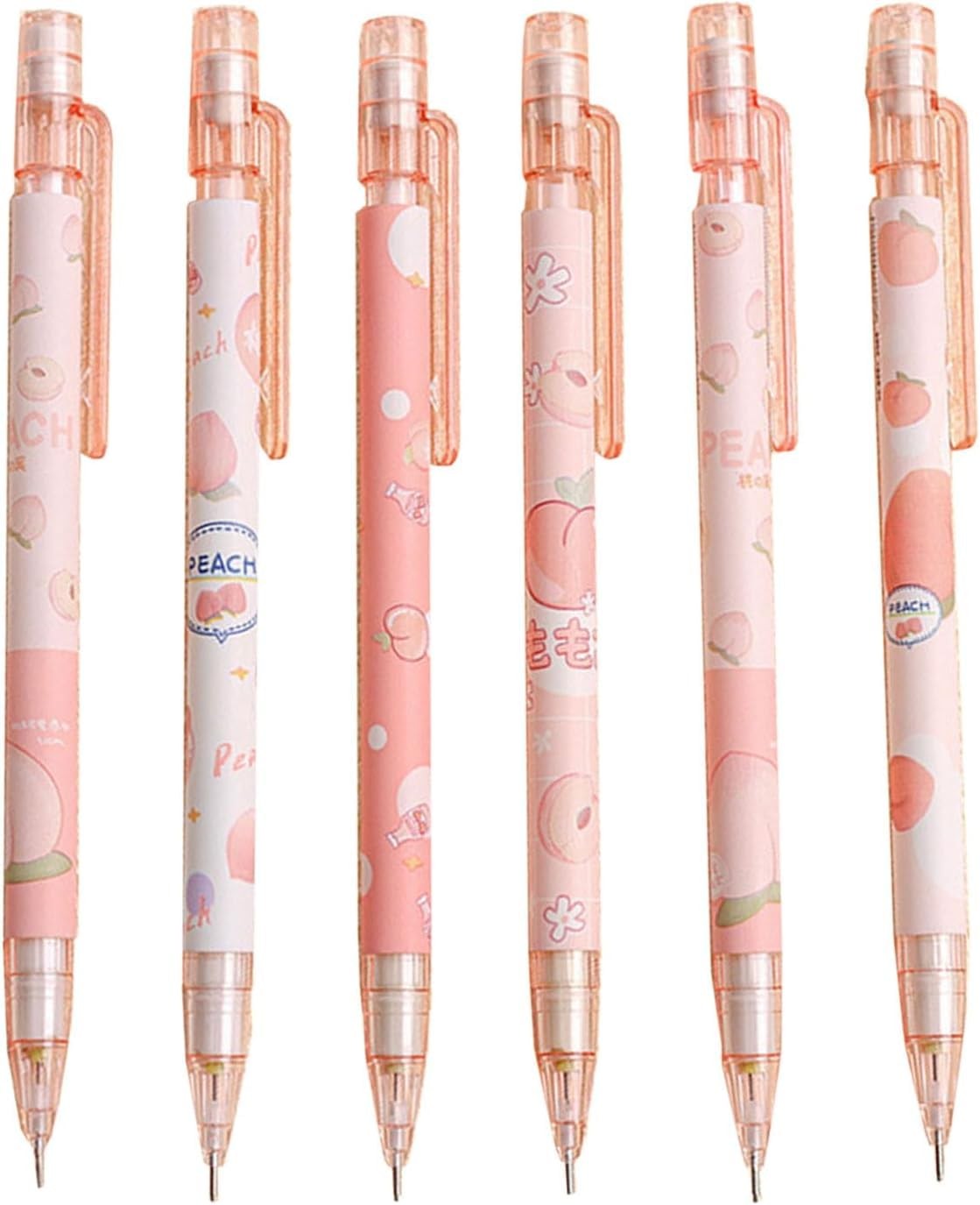6 Pcs Cute Mechanical Pencils With Top Erasers Peach Automatic Pencils Statio…