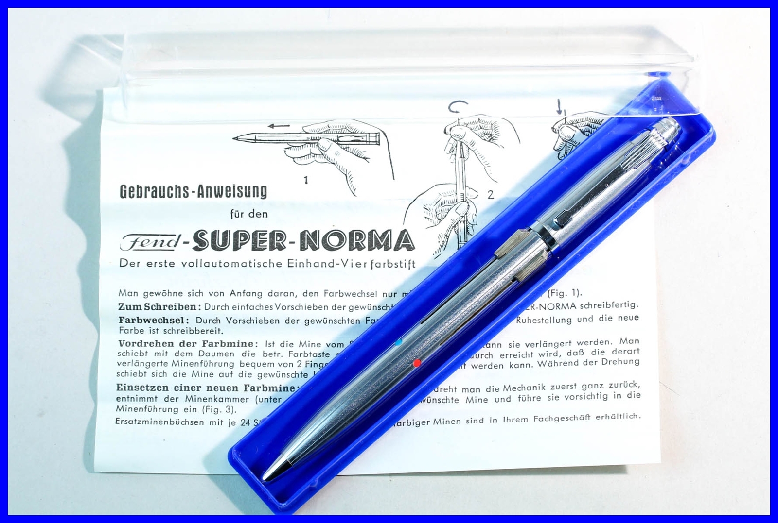 FEND SUPER NORMA Metal Chromed 4 COLOR PENCIL w. box & papers MADE IN W.GERMANY