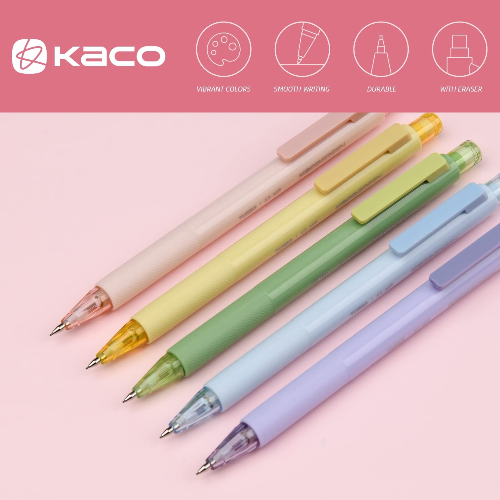 Mechanical Pencil Set, 5 Pieces Cute Pastel Pencils 0.5 mm with 5 Tube HB Lea…