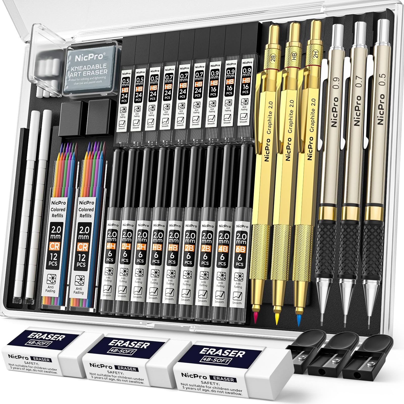 Nicpro 35PCS Gold Art Mechanical Pencils Set, 3 1 Count (Pack of 6), Metallic