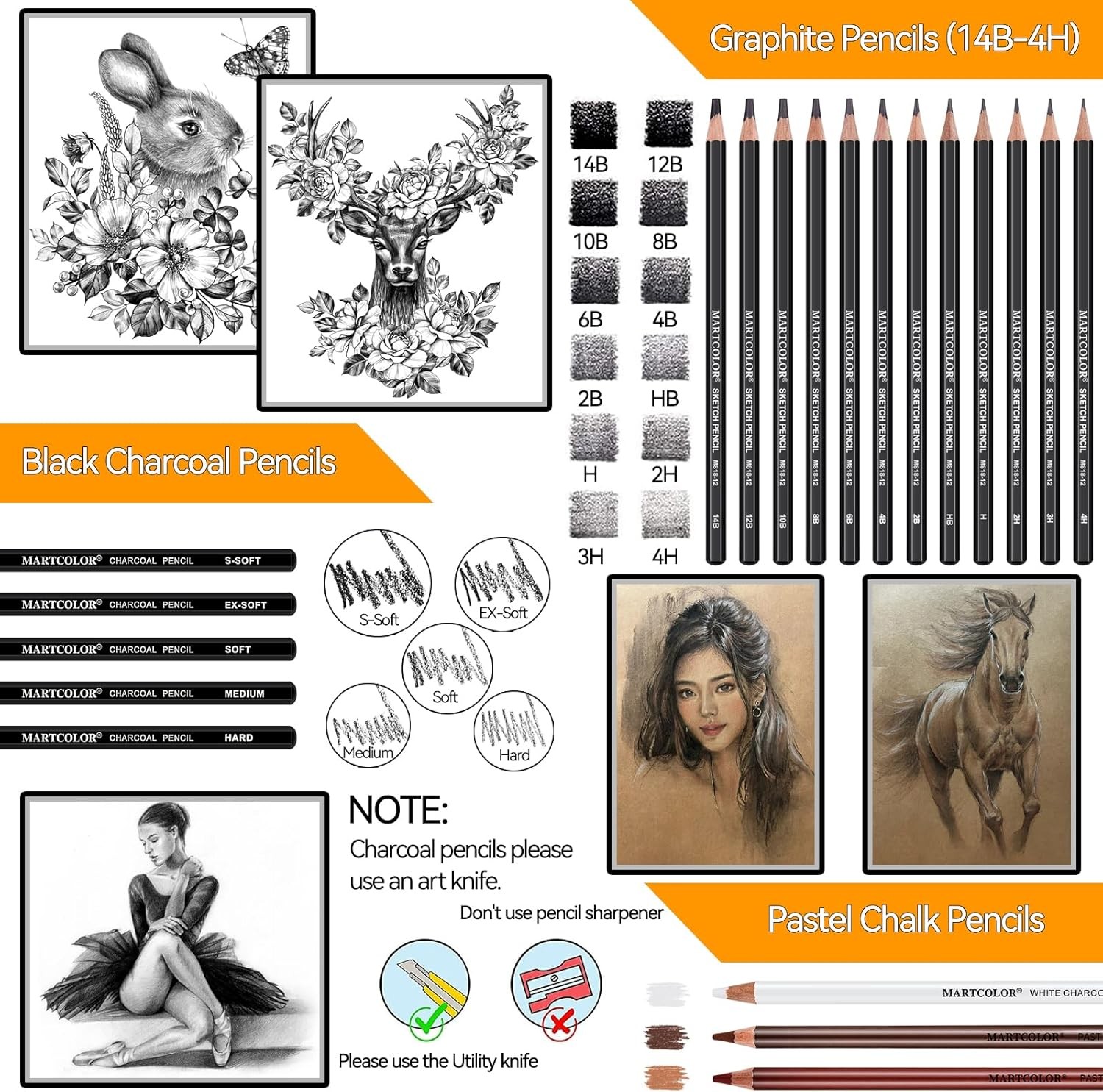 Drawing Sketching Pencils Set, 34 1 Count (Pack of 34), Black – 34 Pack