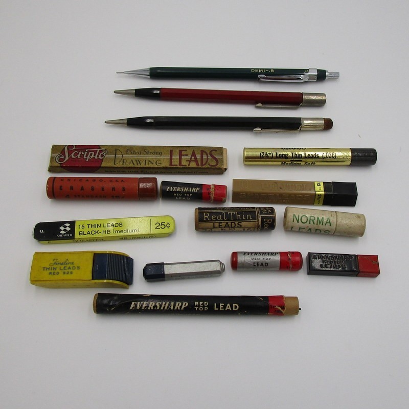 3 Vtg Drafting Mechanical Pencil and Large Lead Lot Autopoint Mitsubishi