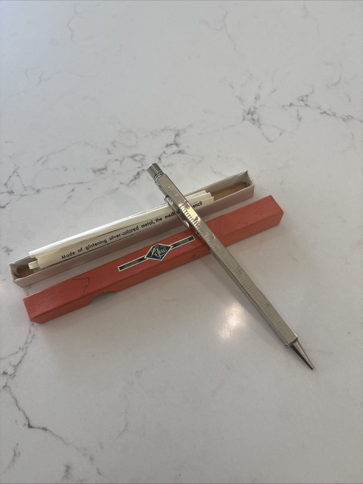 TELESCOPING Rofeco mechanical PENCIL to 12″ RULER & pocket clip ANTIQUE Germany