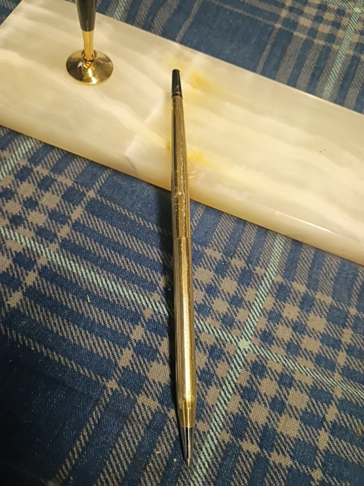 Vintage Cross 1/20 10KT Gold Filled GF Pencil & Pen Set W/ Marble Base/Stand