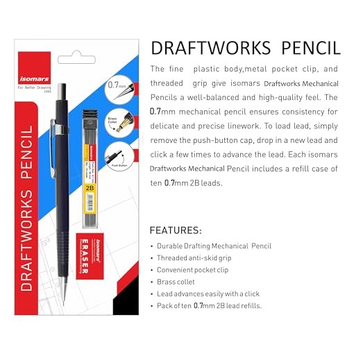 0.7mm Mechanical Pencil Non Slip Grip Drafting Sketch Writing with Lead Case