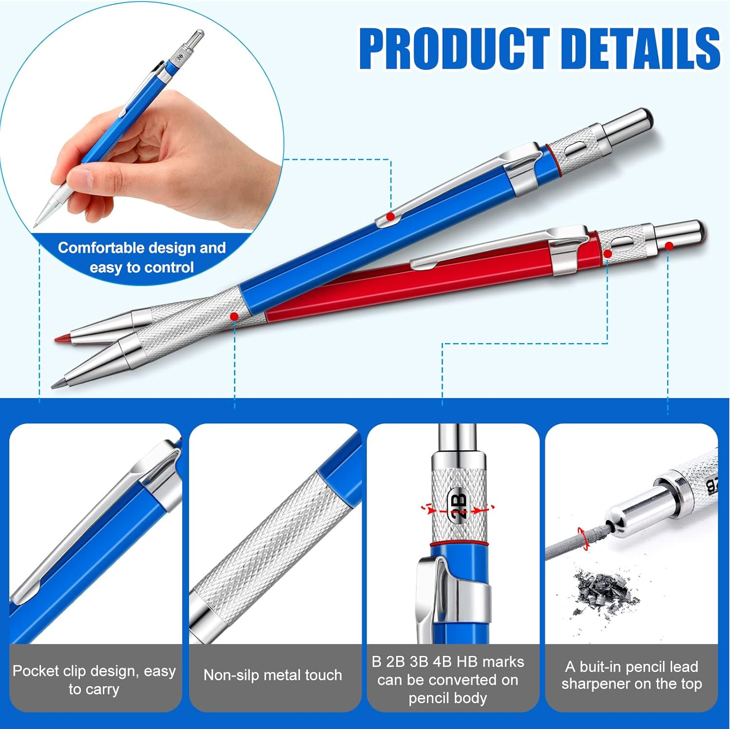 2 Pcs Welders Pencil with 48 PCS round Refills Mechanical Pencils Metal Welding