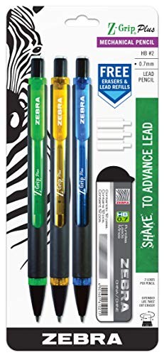Z-Grip Plus Mechanical Pencil, 0.7mm, 3 Count (Pack of 1) Green/Yellow/Blue