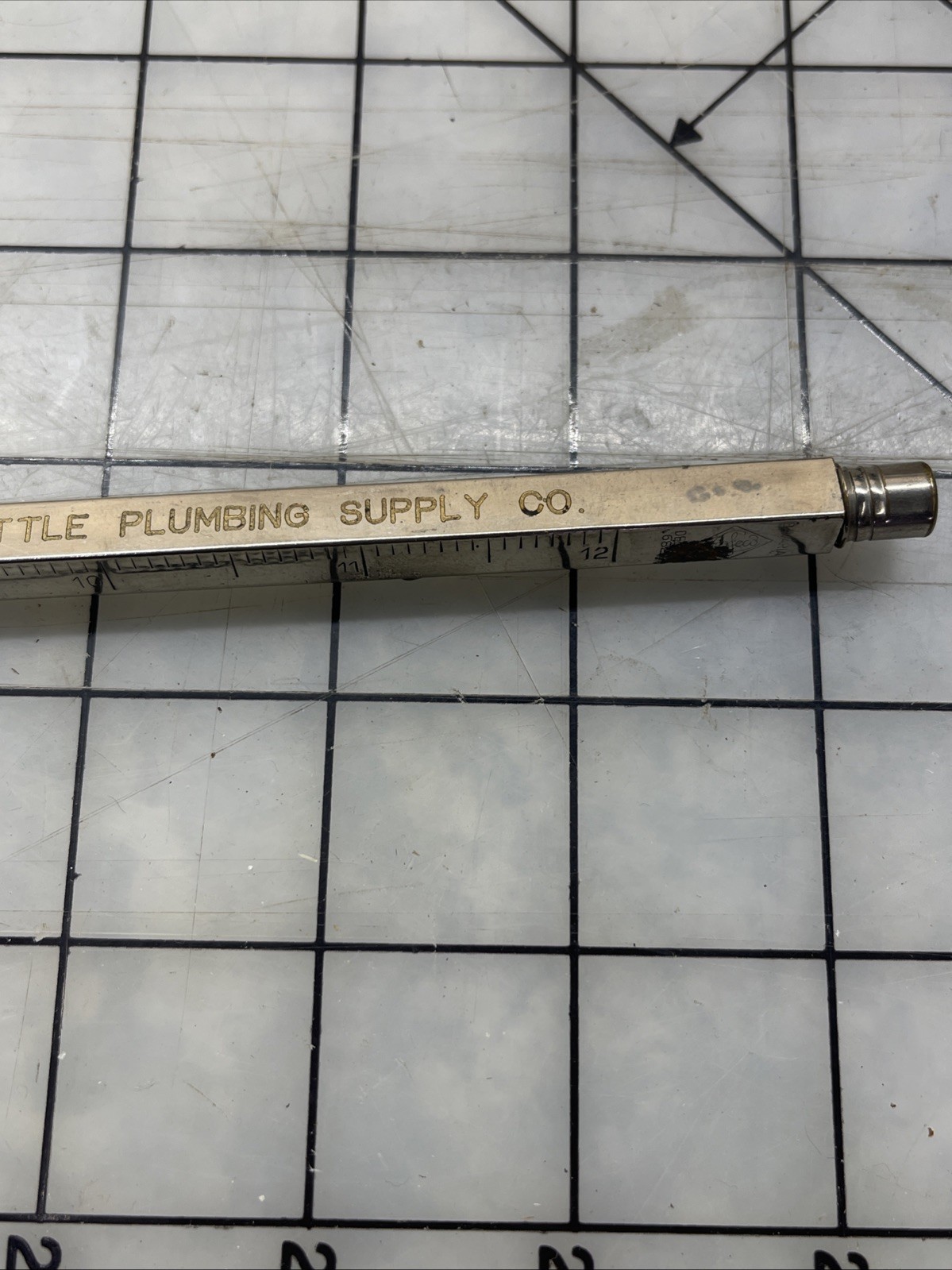 Vintage Telescoping 12″ Nickel Ruler Pencil Seattle Plumbing Co W Eraser Cap
