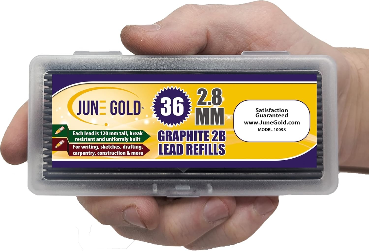 June Gold 36 Pieces, 2.8 mm 2B Lead Refills, 120 mm Length, Long Reach/Deep