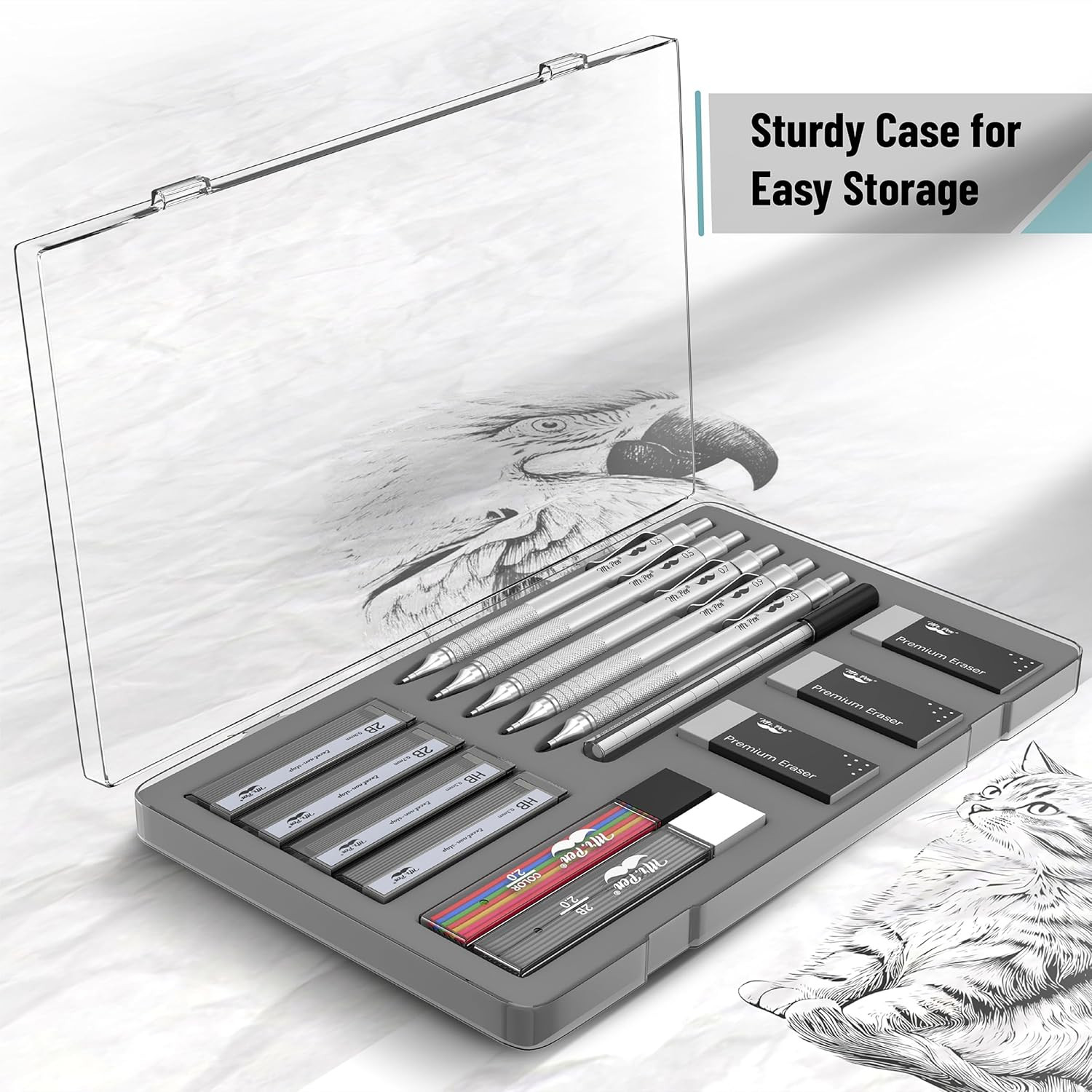 – Metal Mechanical Pencil Set, 5 Sizes, 0.3, 0.5, 0.7, 0.9, 2Mm, Mechanical Penc
