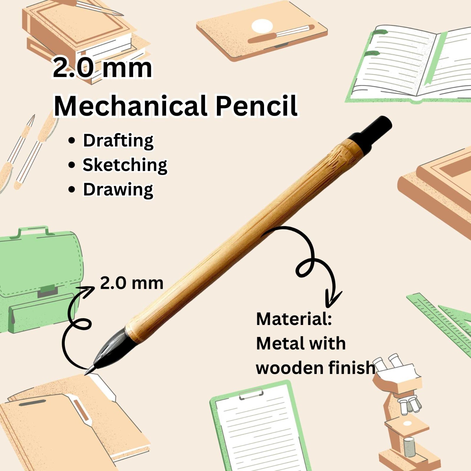 2.0 mm Mechanical Pencil Metal Brass-Wooden Finish High Quality Unique Design