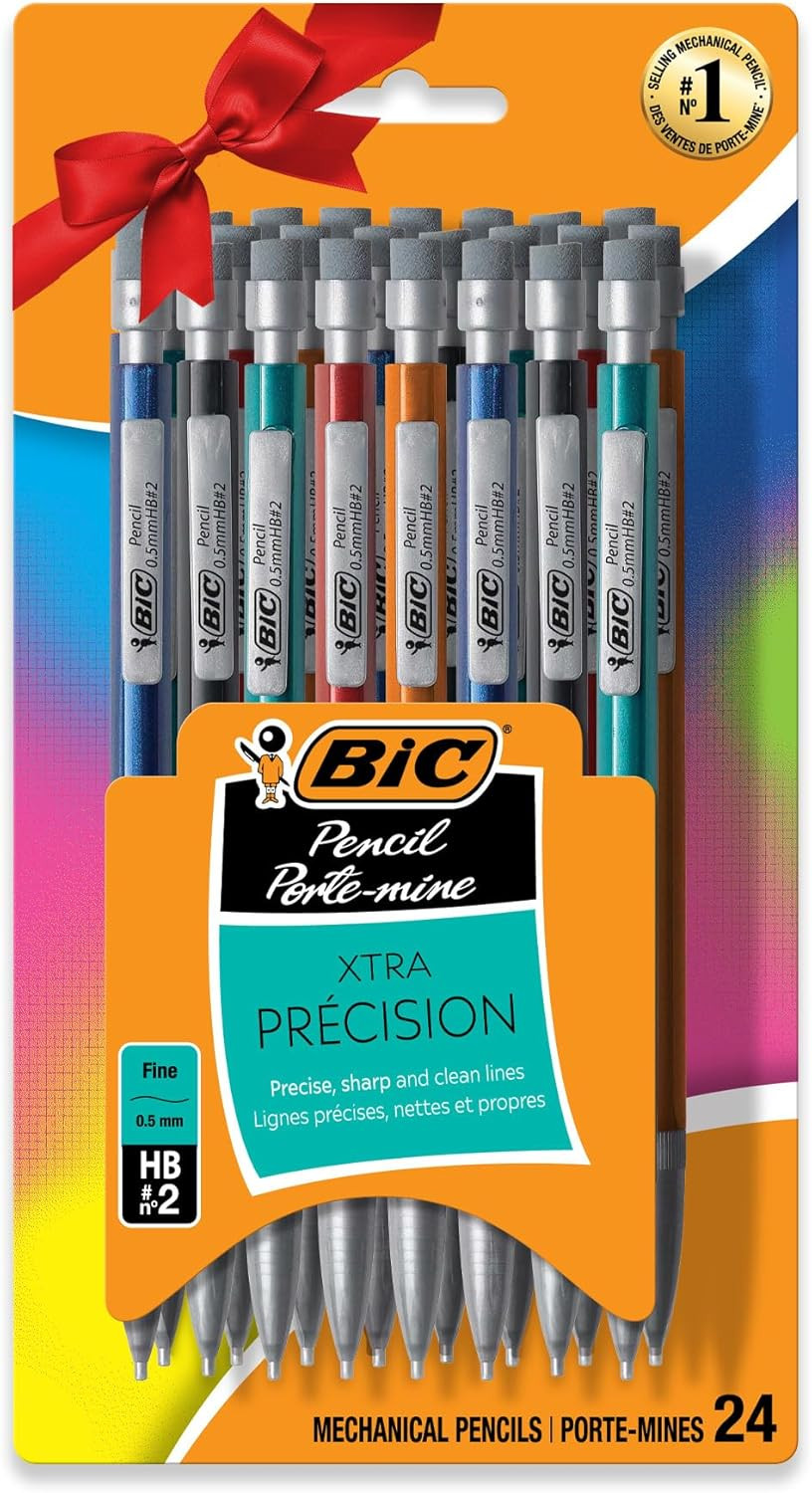 BIC Xtra-Precision Mechanical Pencil 0.5mm Fine Point Metallic Barrel 24-Count
