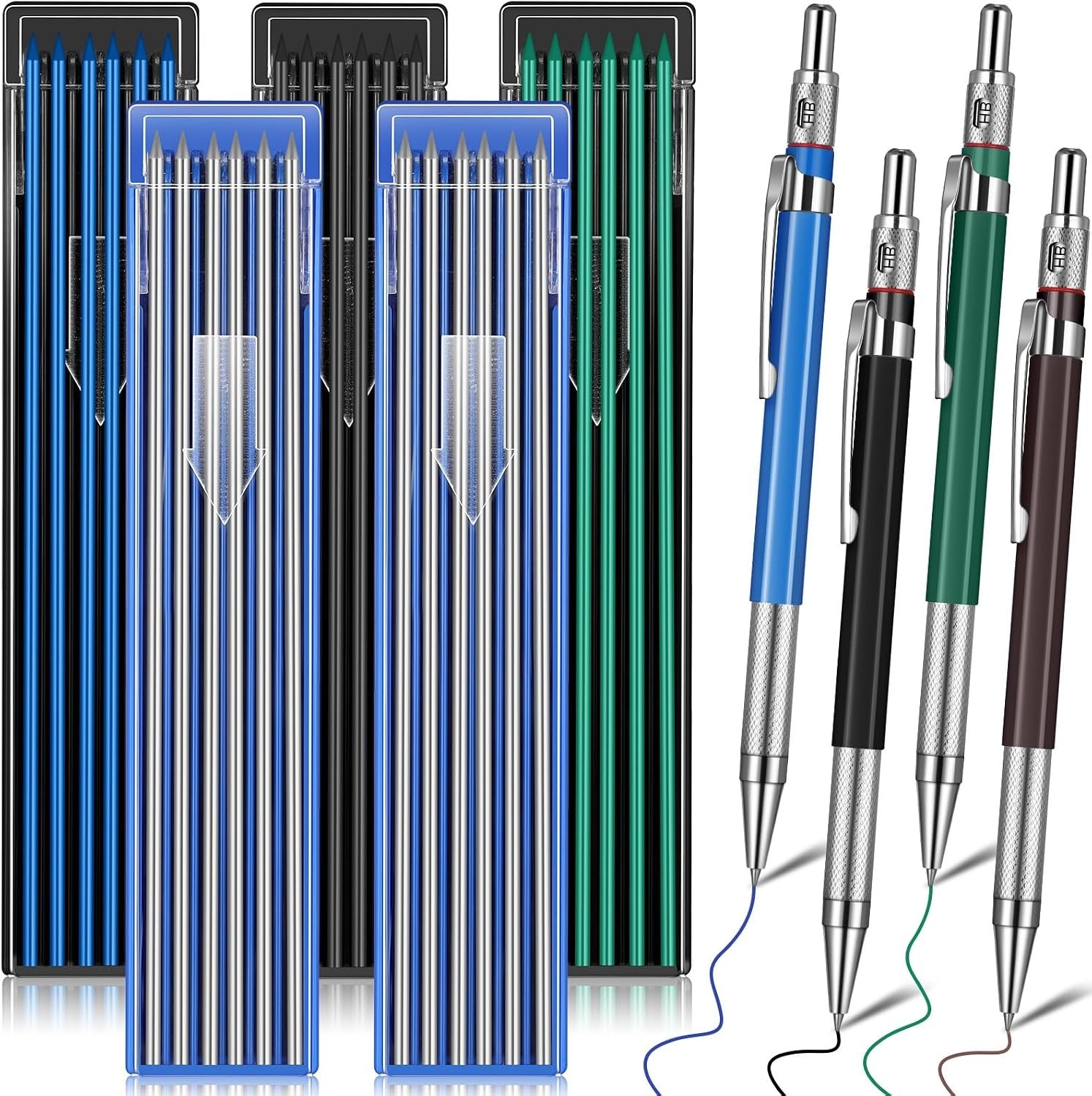 4 Pieces Welder Pencil with 60 Pieces Round Refills Mechanical Pencil Metal M…