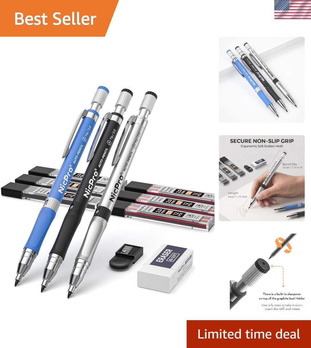 11-Piece Vibrant 2mm Mechanical Pencil Set for Artists & Drafting Professionals