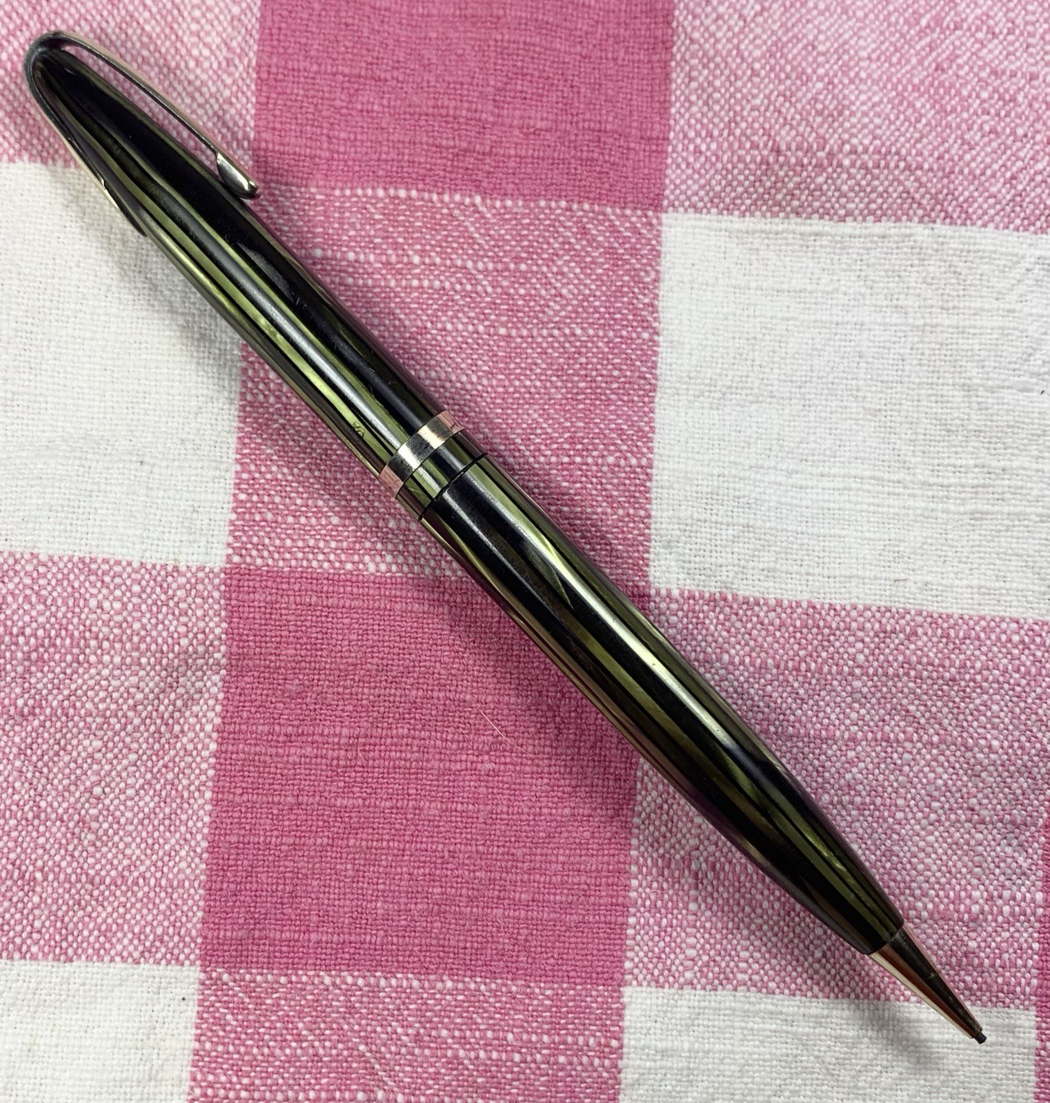 Sheaffer Balance Green Striated & Gold Military Clip Pencil Good Working
