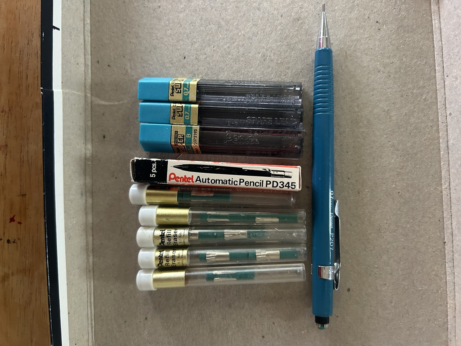Vintage Mechanical Pencil Pentel W/Extra Lead 0.07 Drafting w/ Extra Erasers