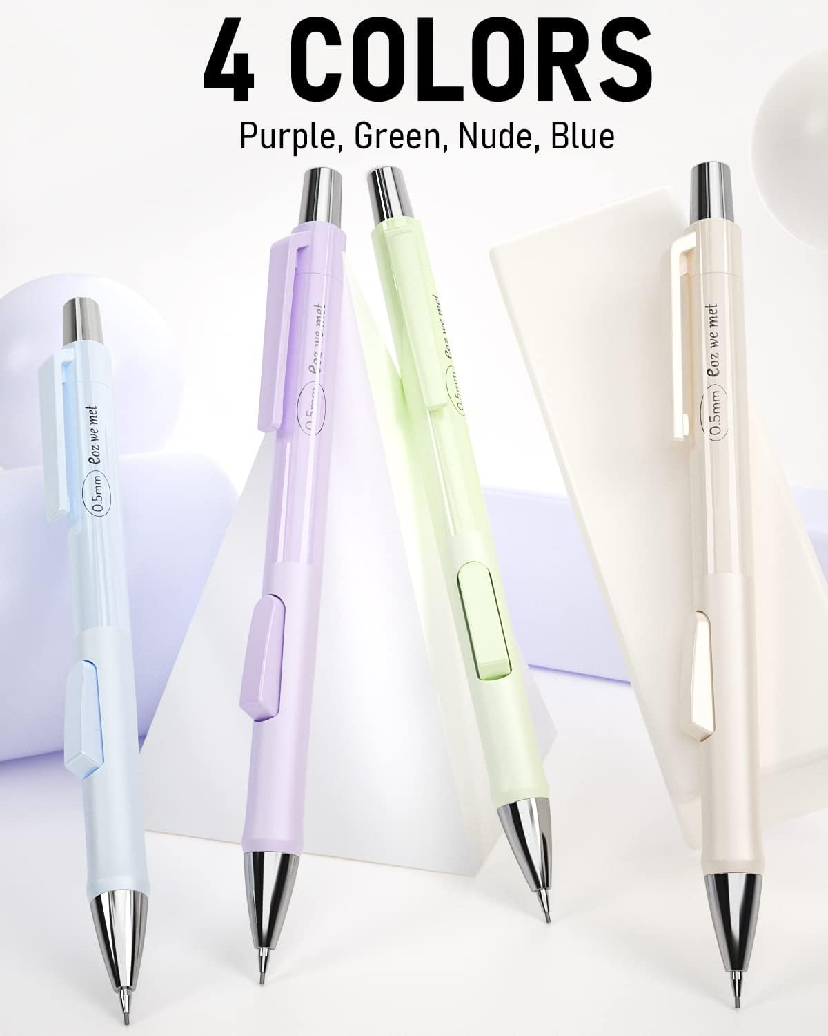 4PCS Pastel Mechanical Pencil 0.5Mm, Cute Fast Click Mechanical Pencils Set with