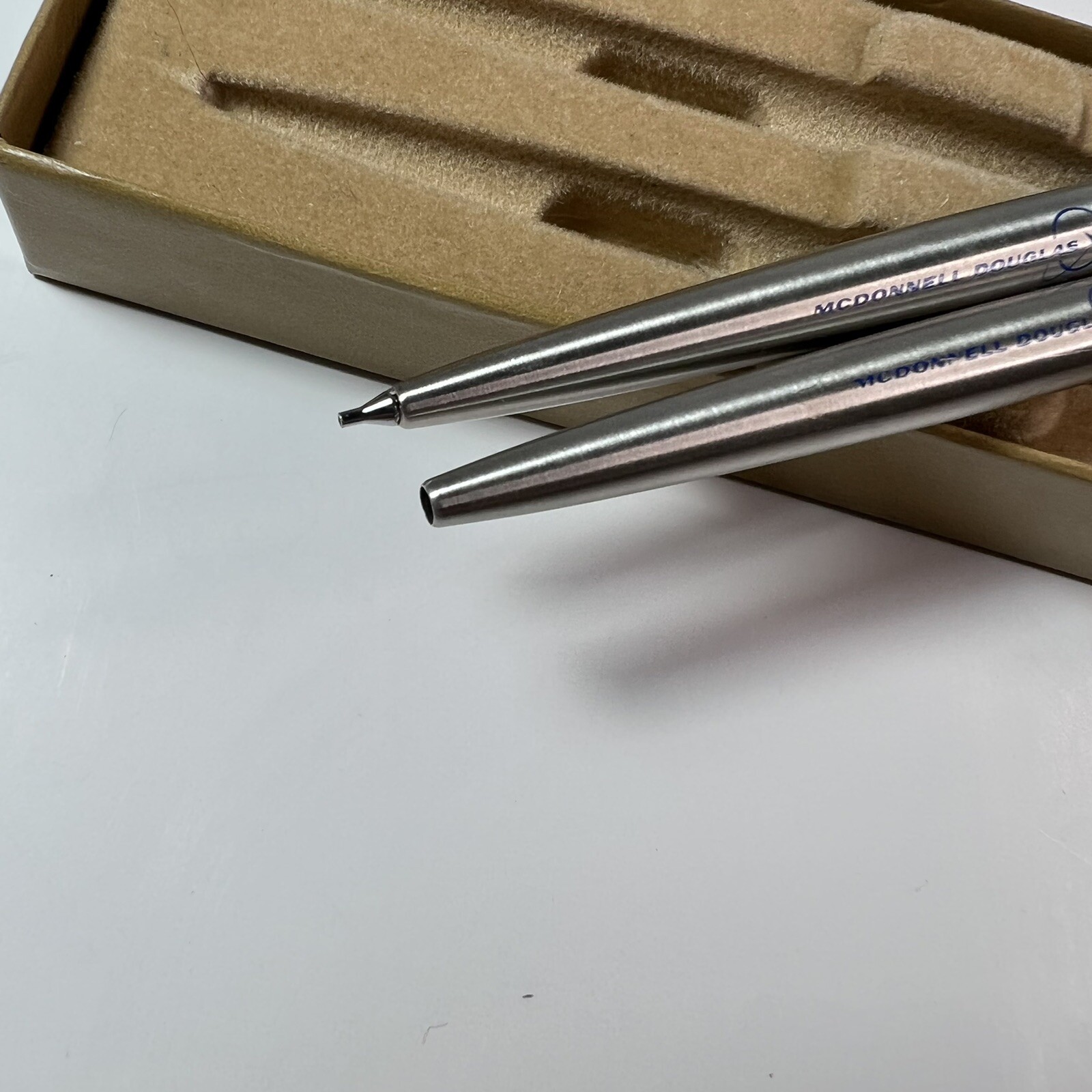 Vintage Parker Arrow Brushed Stainless Steel Pen & Pencil Set With Box USA
