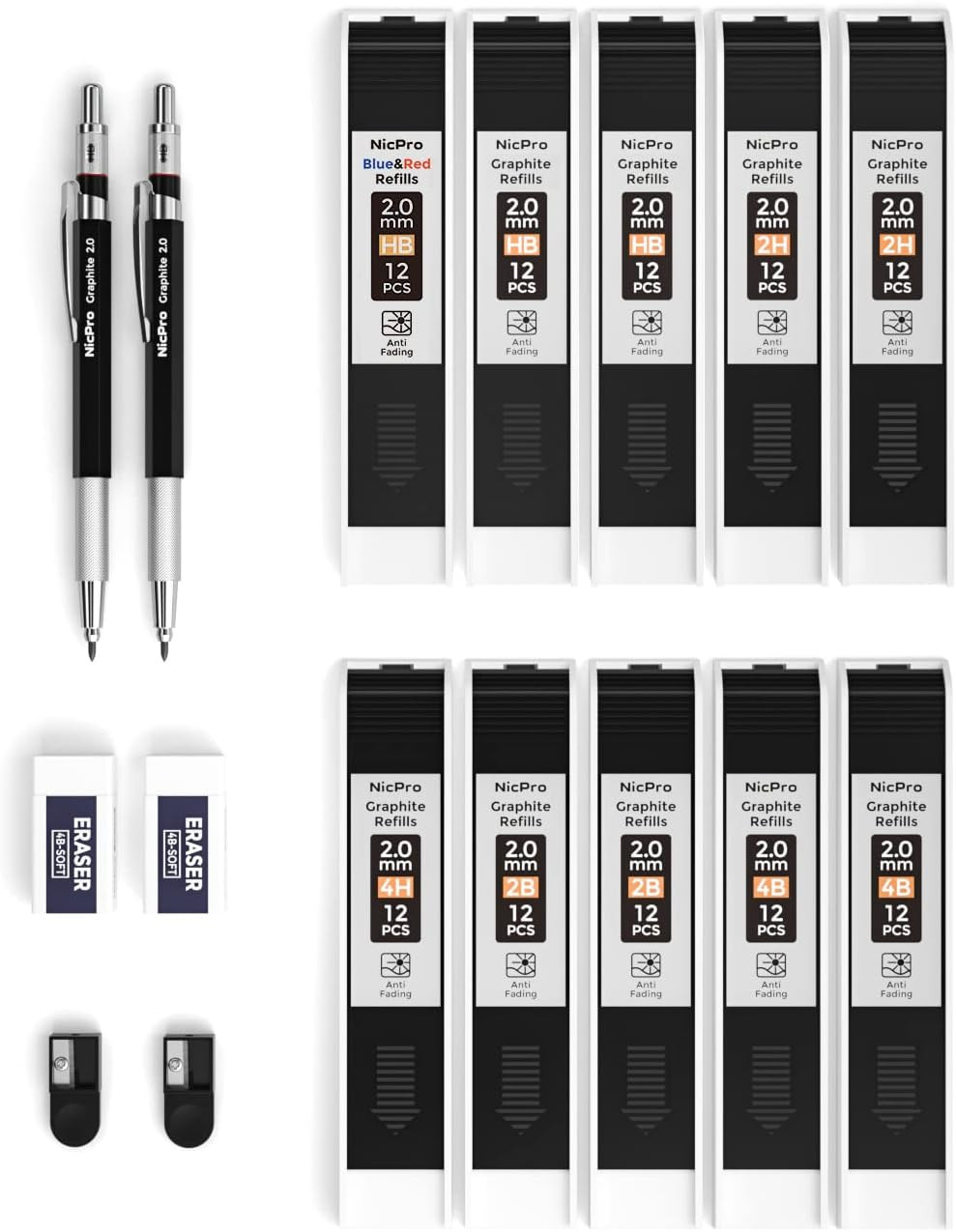 2Mm Metal Mechanical Pencil Set, 2PCS Lead Holder 2.0 Mm Marker Artist Carpenter
