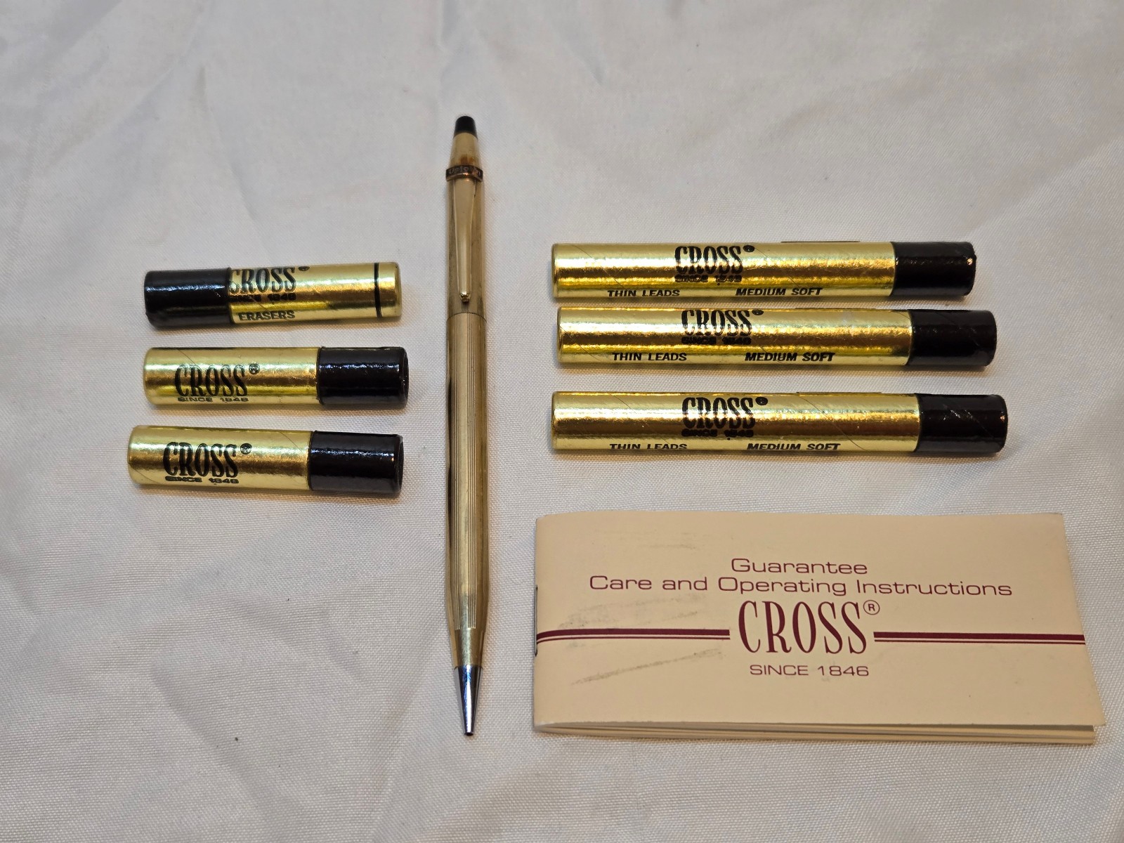 CROSS GOLD FILLED MECHANICAL PENCIL, UPJOHN LOGO, WITH EXTRA LEADS & ERASERS