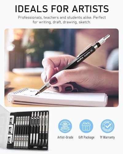 Mechanical Pencil Set 6 PCS Metal Drafting Pencils 0.5mm 0.7mm 0.9mm 2mm with