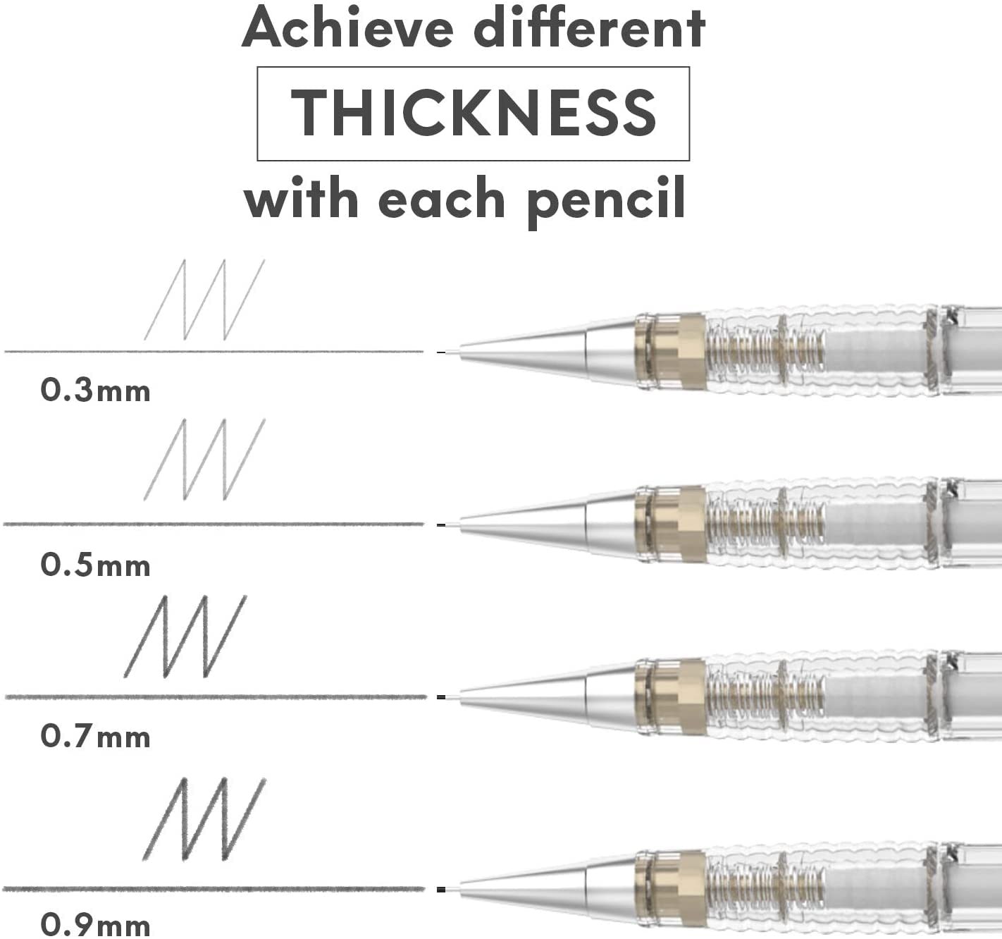 MozArt Mechanical Pencil Set with Case – 4 Sizes: 1 Count (Pack of 1), Clear