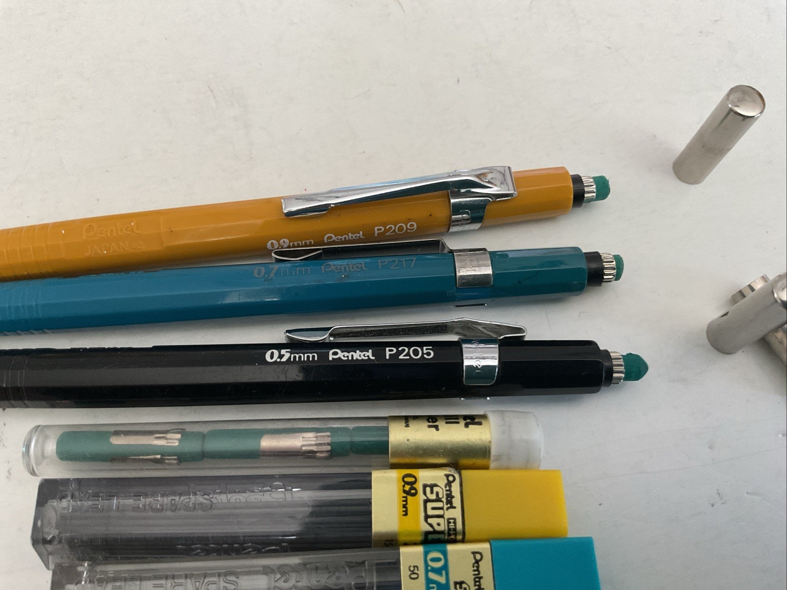 Pentel Sharp Mechanical Drafting Pencils Set 0.5 0.7 0.9mm Lead Erasers Lot R160