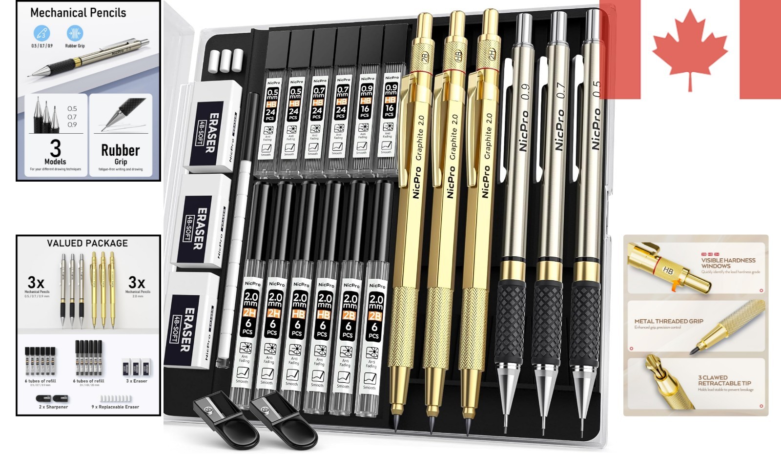 Professional Gold Art Pencil Set with 3 Hardness Levels – Ideal for All Ages