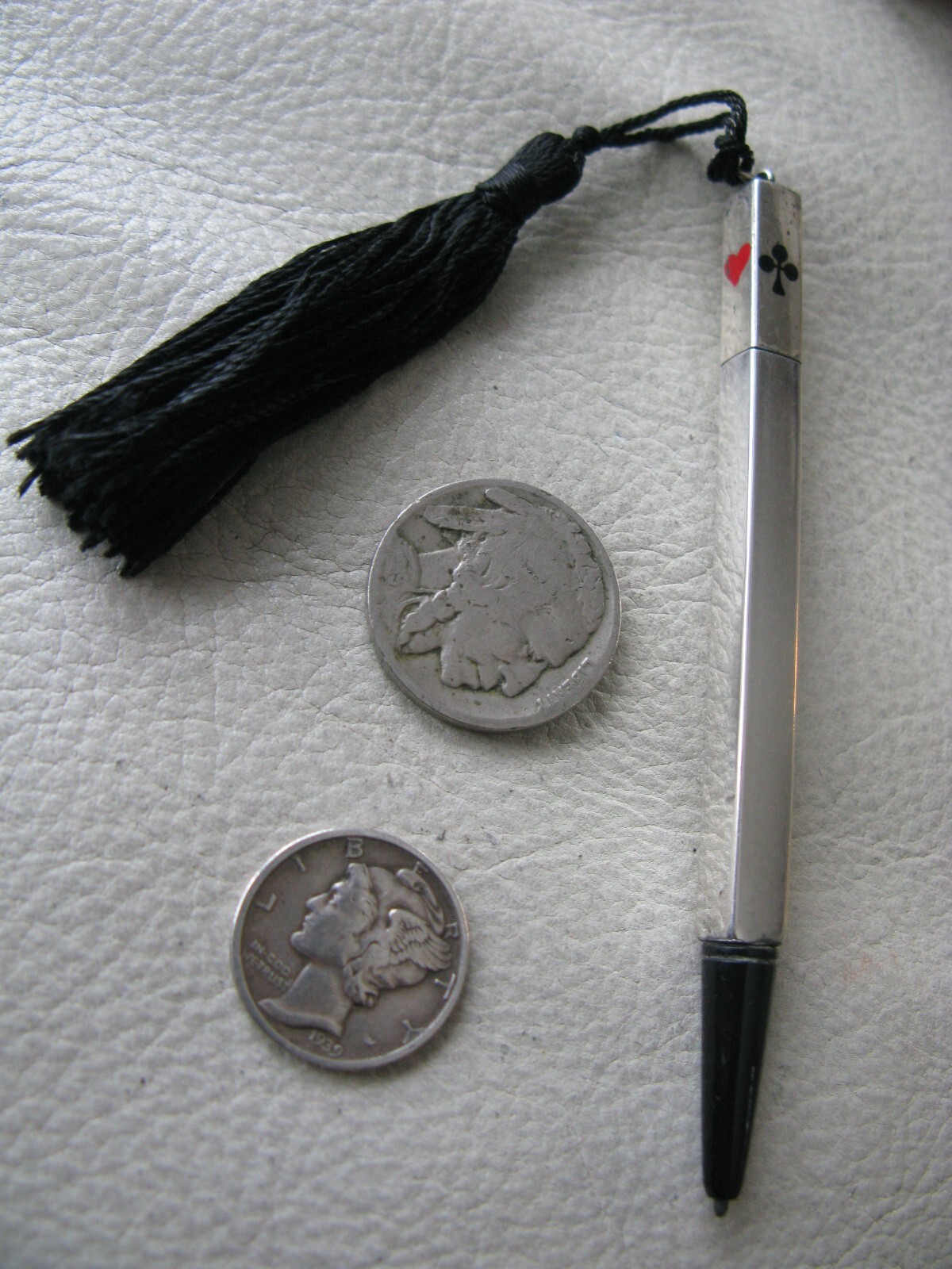 Antique STERLING SILVER Playing Cards Heart Diamond Spade Club Chatelaine Pencil