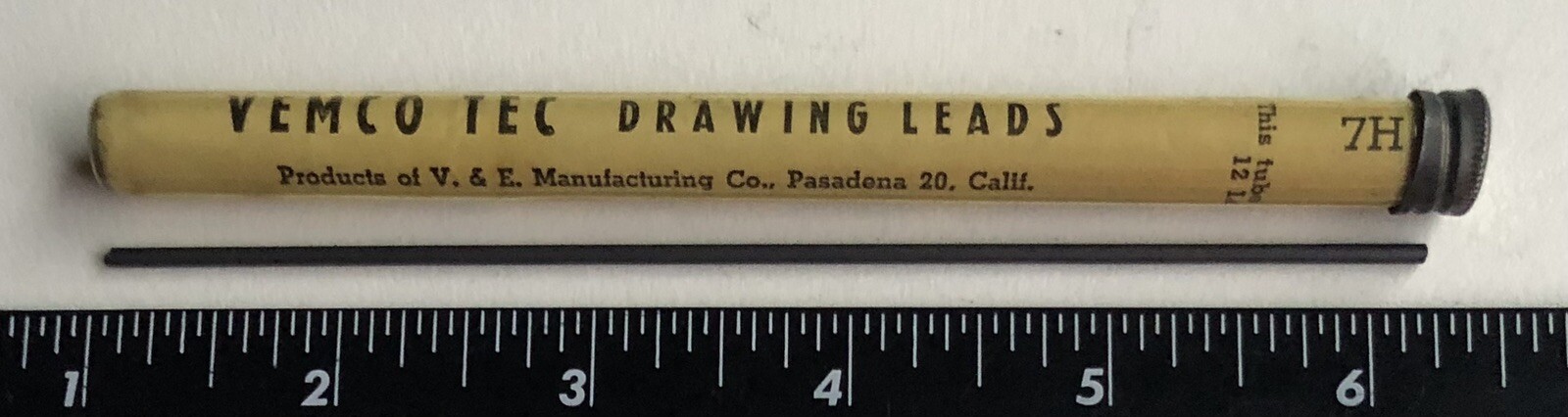 Vintage VEMCO TEC 2mm Drafting Lead Black 7H Metal Cap 12pk Tube Pasadena CA USA