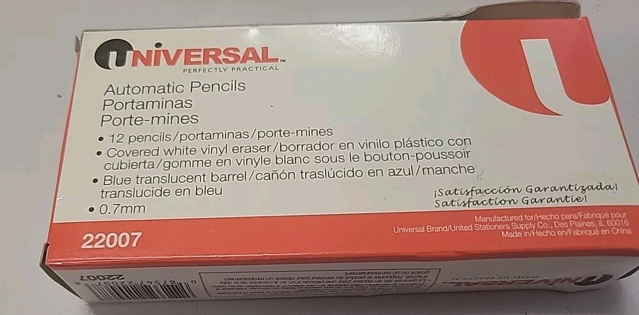 7ea Universal 22007 0.7 mm HB (#2) Mechanical Pencil – Blue New – Discontinued