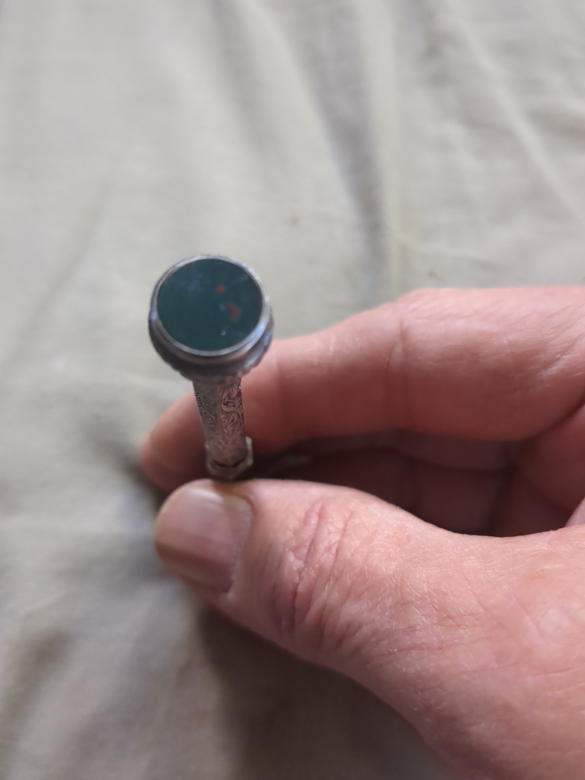19th Century F. Schofield Sterling Silver Propelling Pencil W/ Black Opal Stone