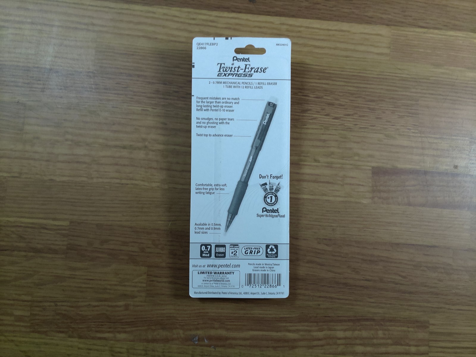 Pentel ® Twist-Erase EXPRESS Automatic Pencil W/Lead & Eraser 0.7mm Free 3 Color