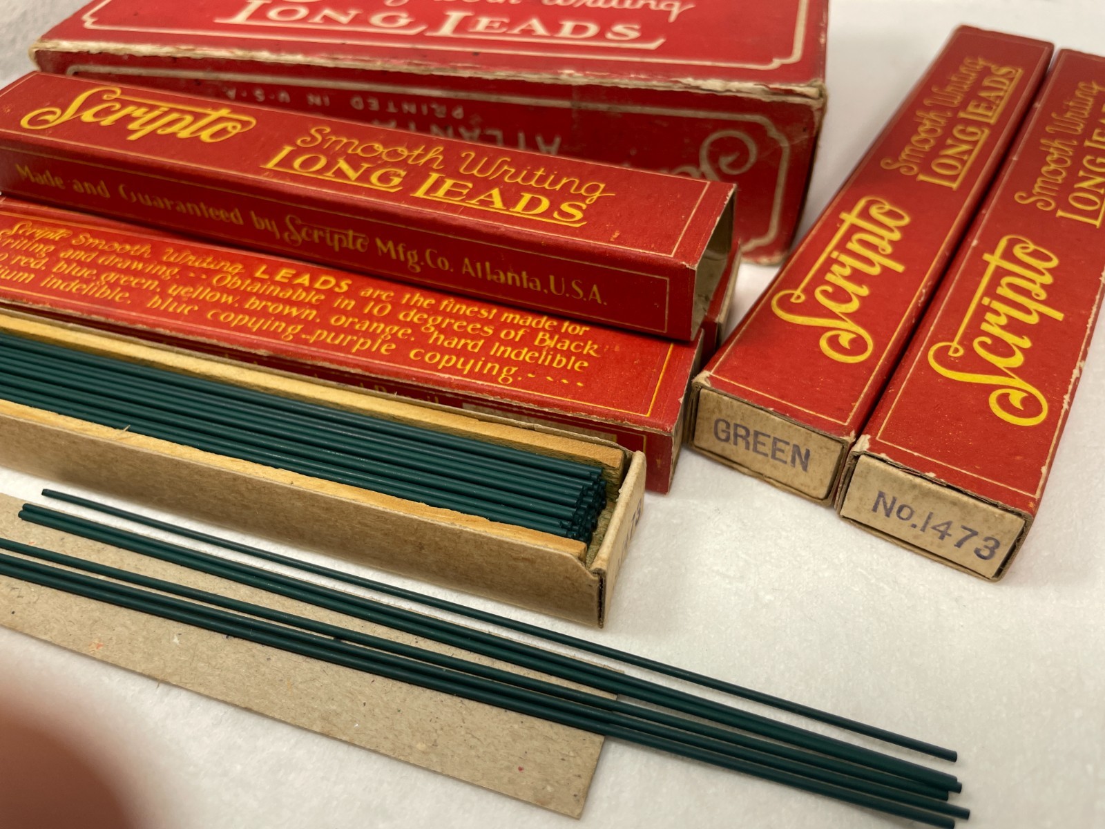 Vintage nos SCRIPTO Mech. Pencil Leads ~ 5″ GREEN .046 – 60 pcs ~ $5 ship/+Free