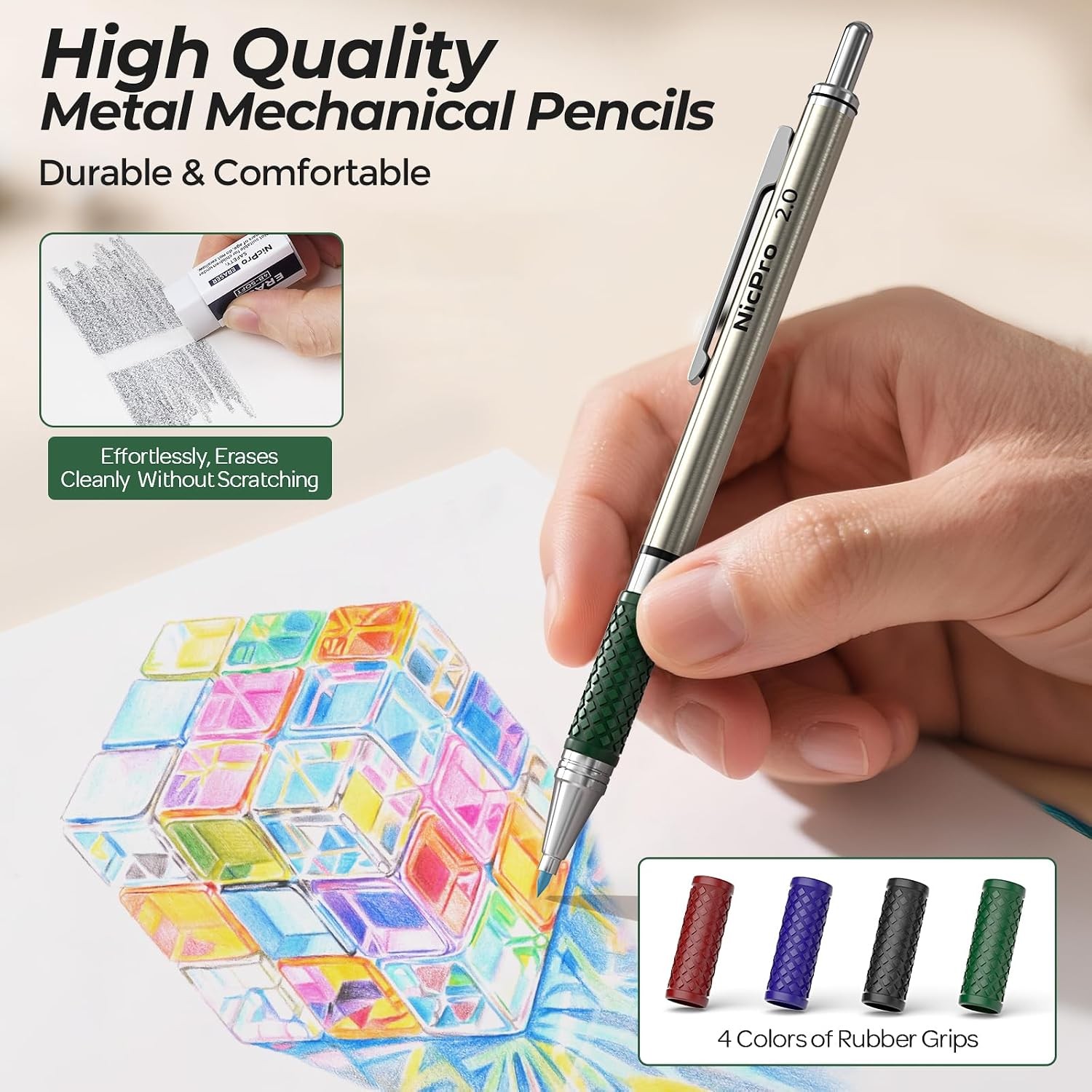 Premium Mechanical Pencils Set 4 PCS 2.0 mm Colored Black HB 2B Mechanical