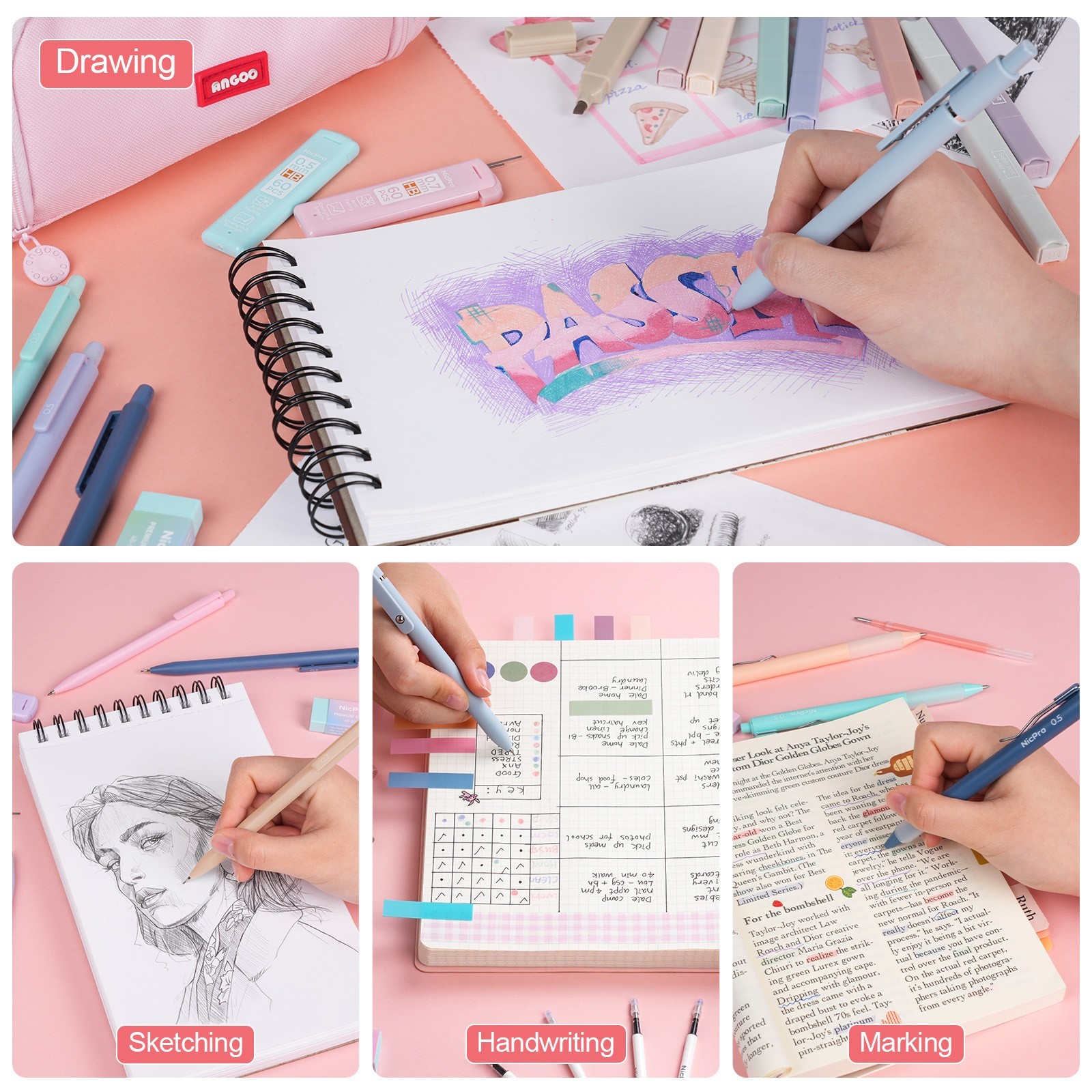 Nicpro 55PCS Aesthetic School Supplies: Pastel Highlighters, Gel Pens, Mechanica