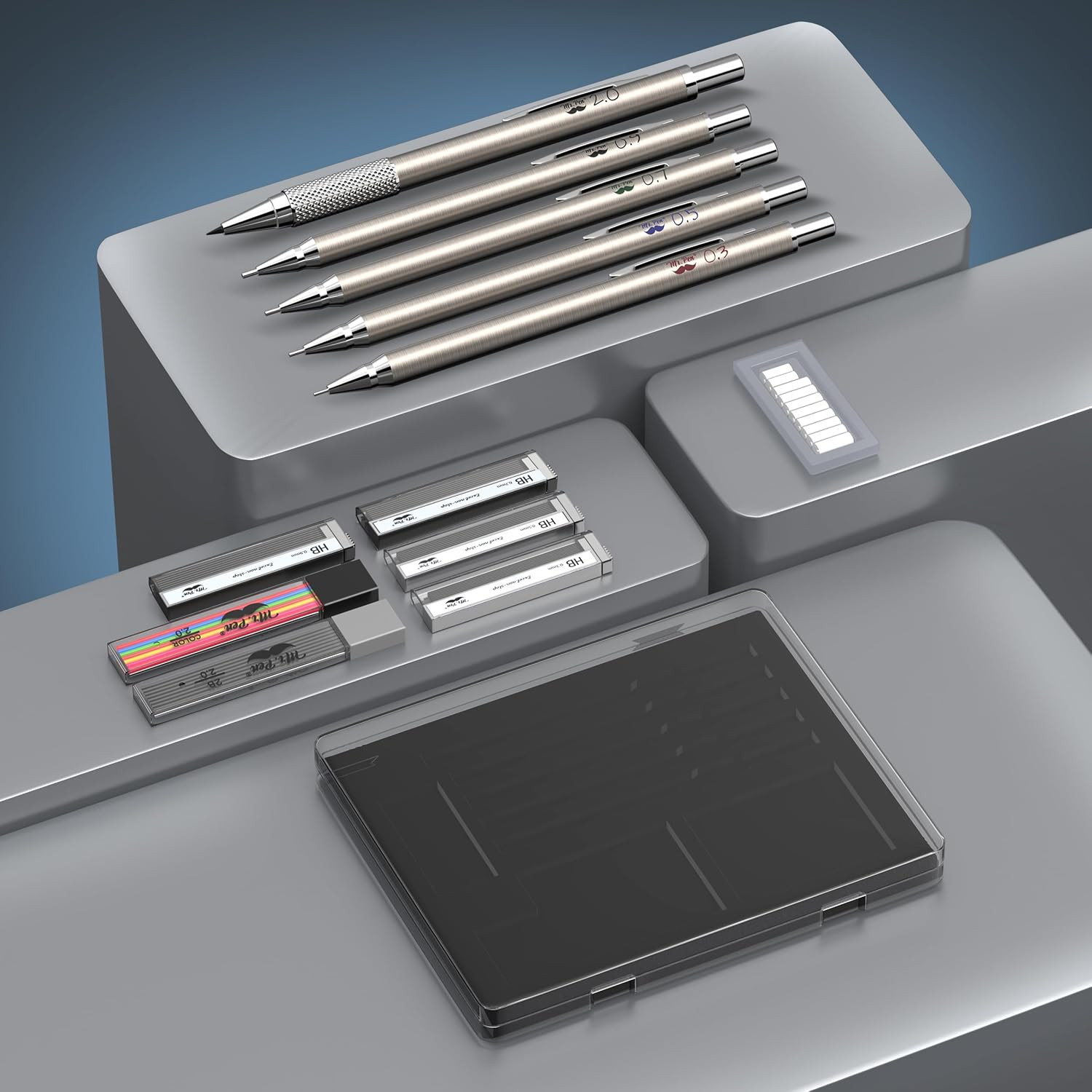 Mr. Pen- Metal Mechanical Pencil Set with Lead and Eraser Refills, 5 Sizes | 0.3