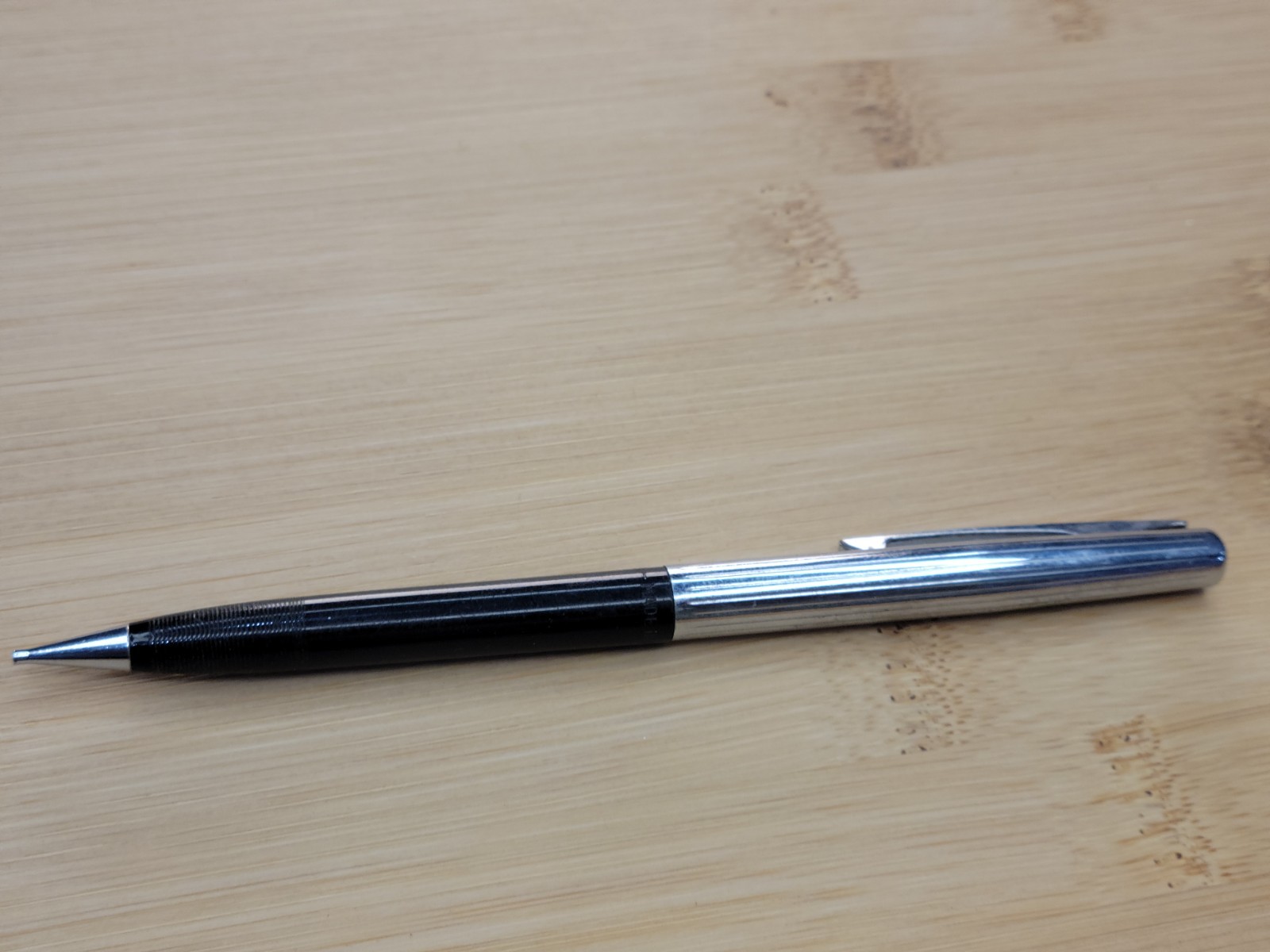 Vintage Scheaffer Mechanical Pencil “Here Use My Scheaffer” WORKS Chrome Black