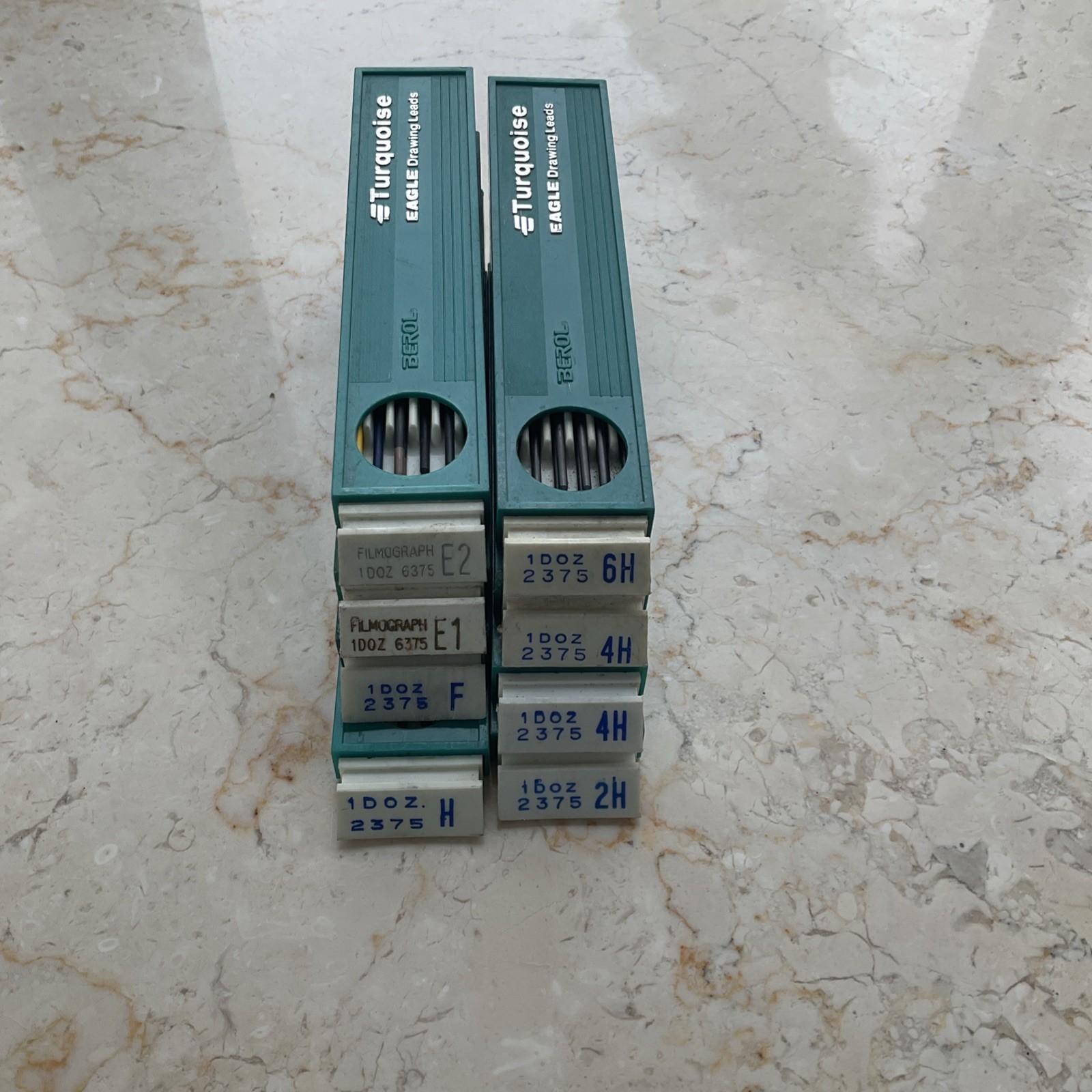 Berol Eagle Turquoise Drawing Leads LOT of 8 assorted E1 E2 F H 2H 4H 6H FLAWS