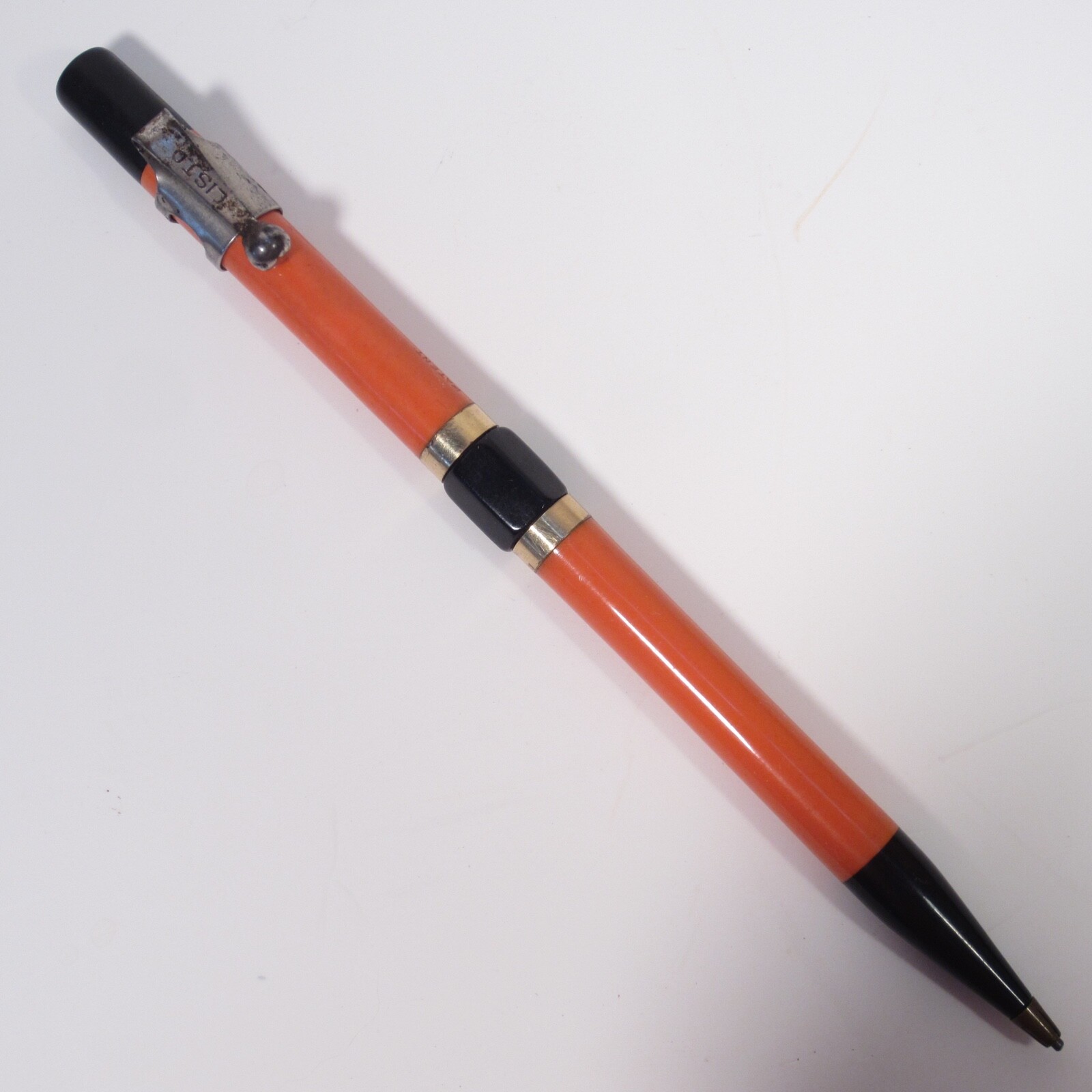 Vintage Antique Listo “Center Turn” Mechanical Pencil Orange Black Gold No 20?