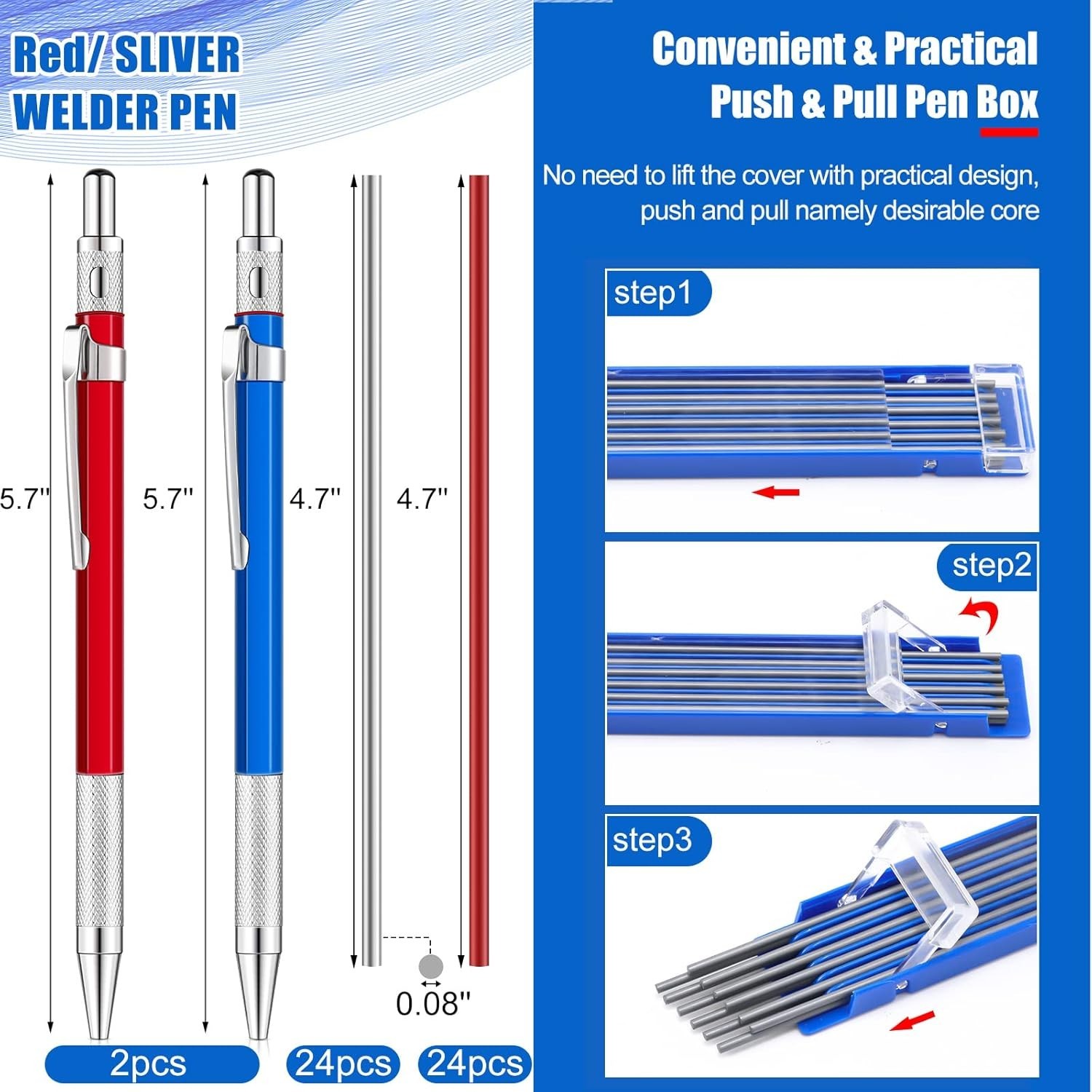 2 Pcs Welders Pencil with 48 PCS Round Refills Mechanical Pencils Metal Weldi…