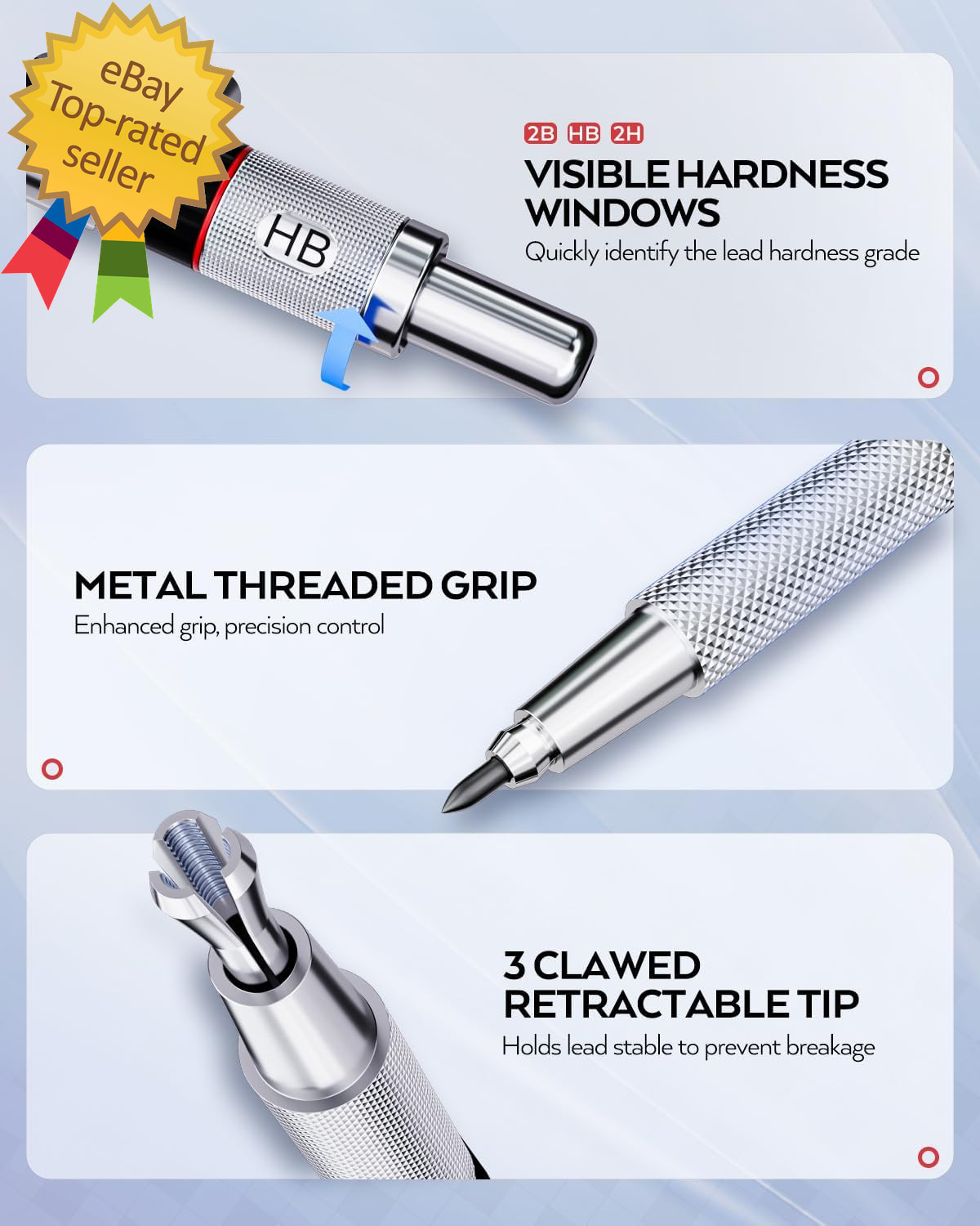 6PCS Art Mechanical Pencil Set, 3PCS Metal Drafting Pencil 0.5 Mm & 0.7 Mm & 0.9
