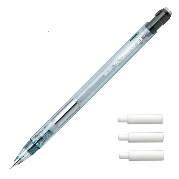Zebra Mechanical Pencil Knock Penci M-1700 0.5 m Transpare with 3 Refills Eraser